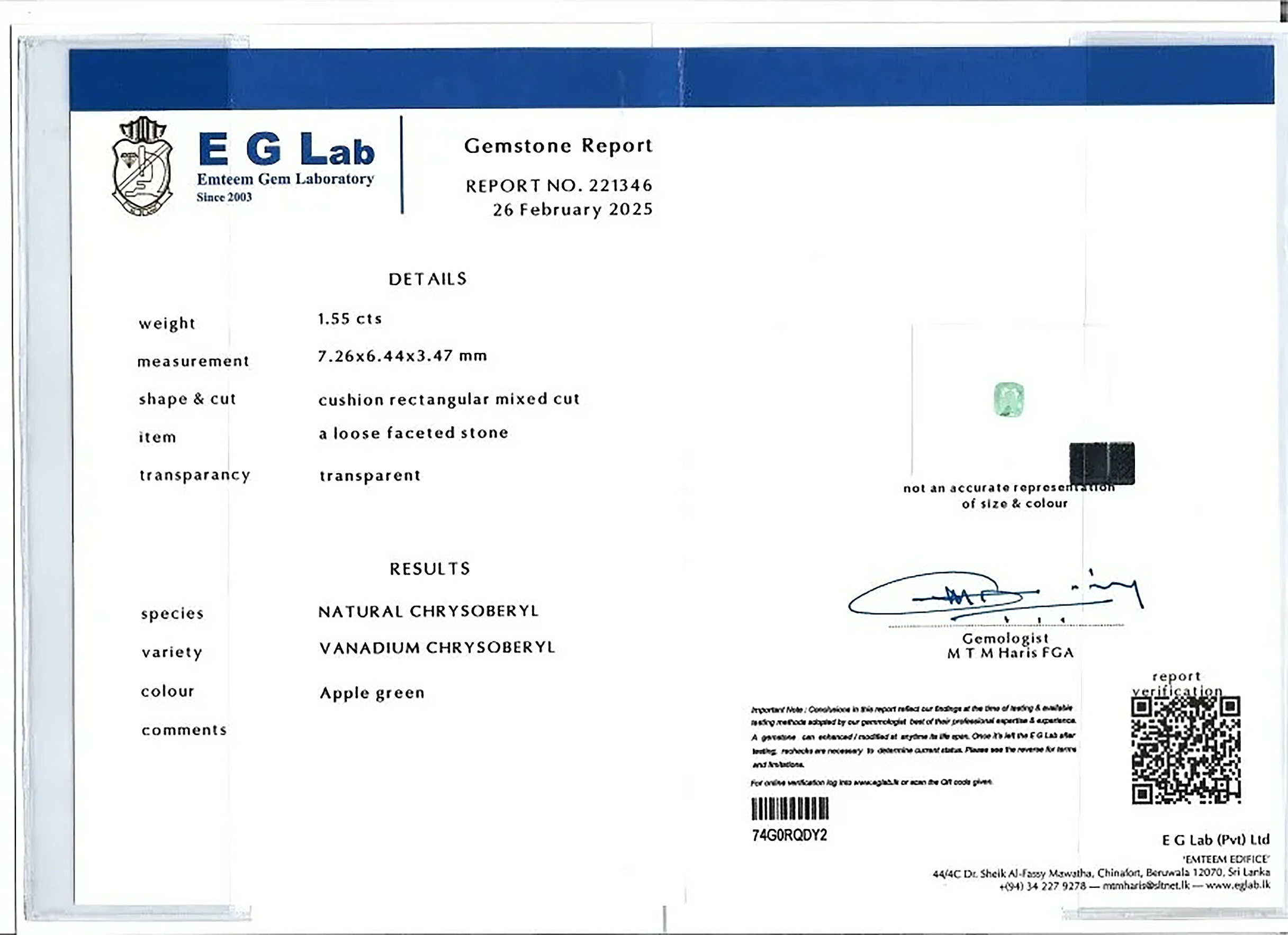 1.54 Ct. Chrysoberyl from Tanzania