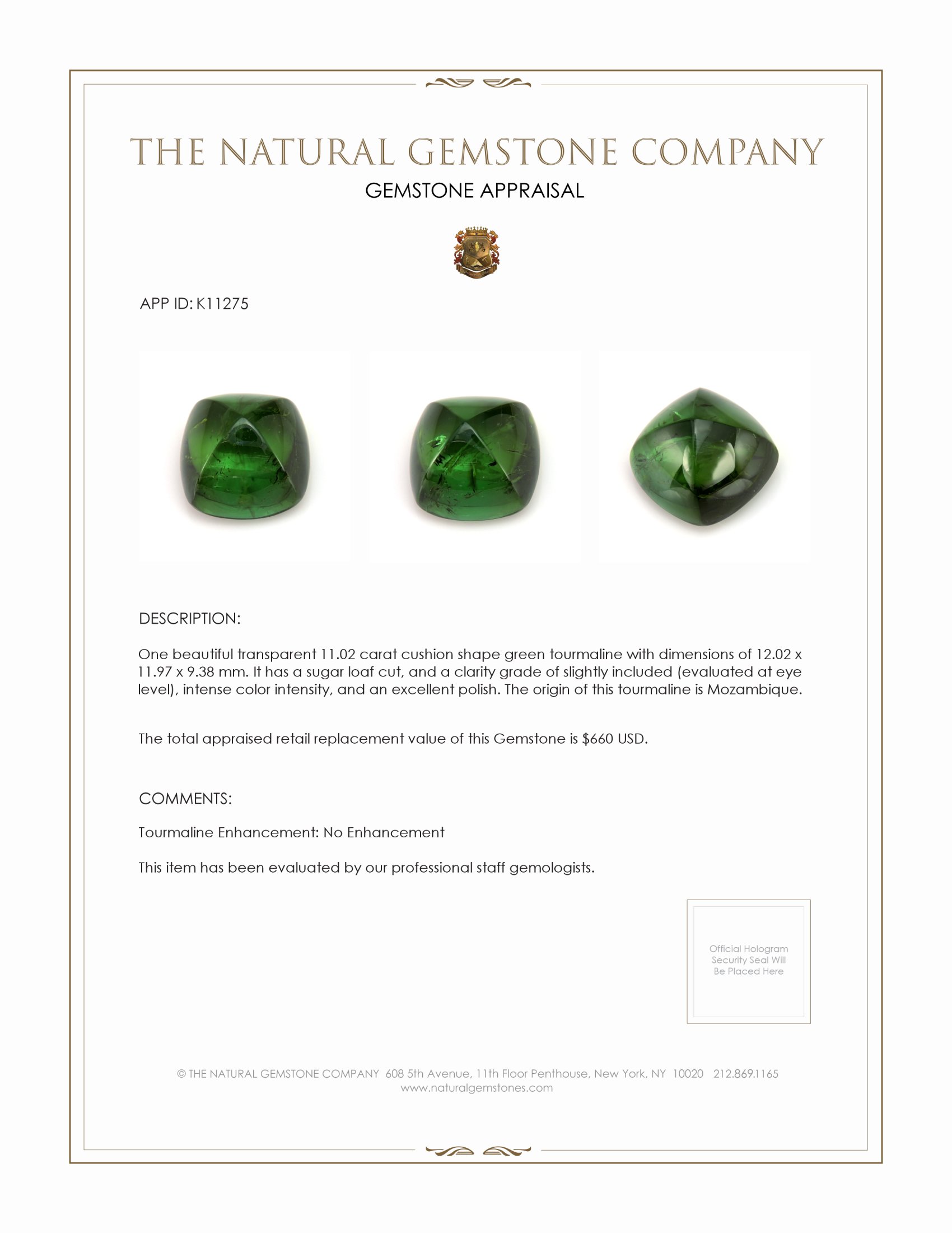 11.02 Ct. Cabochon Tourmaline from Mozambique