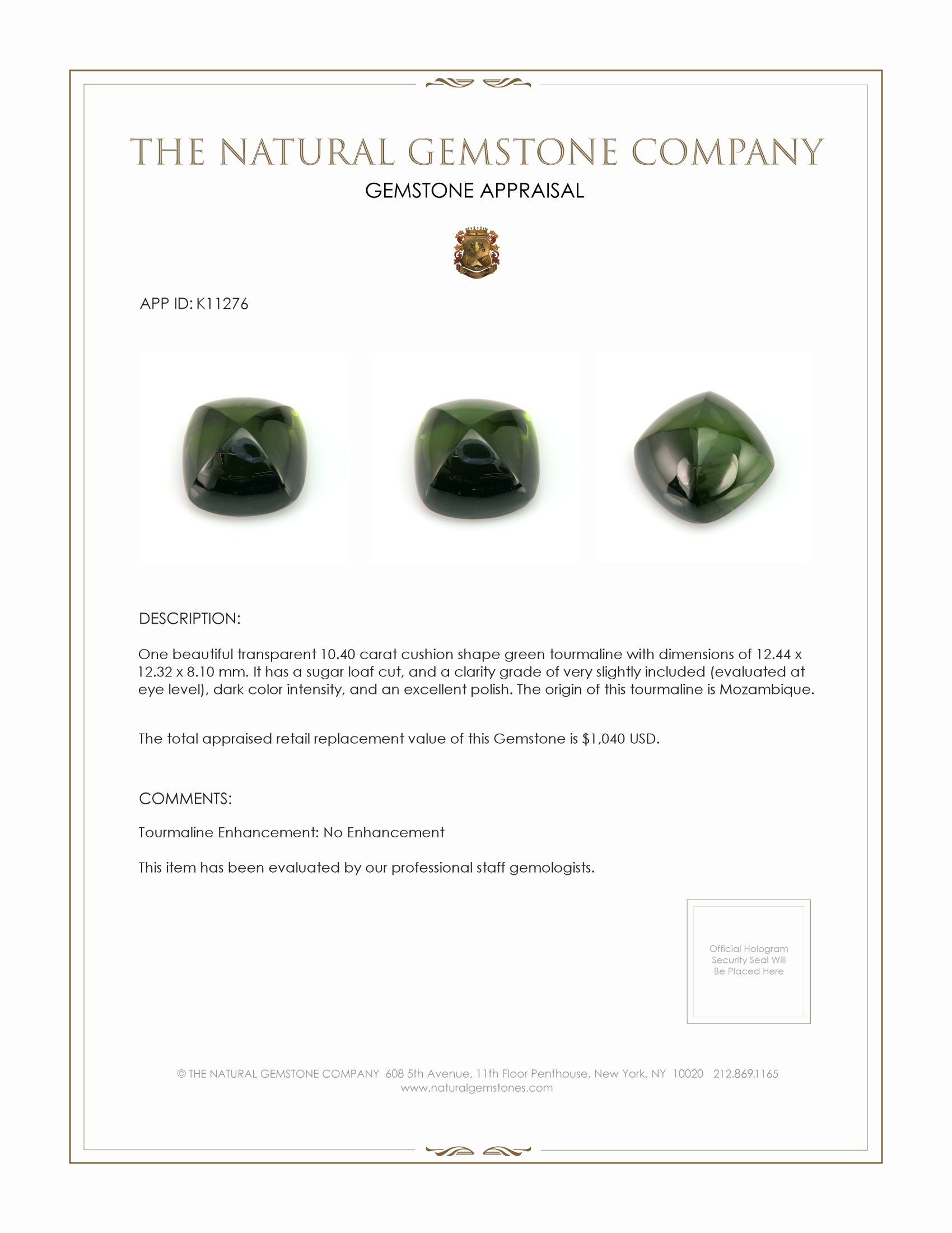 10.40 Ct. Cabochon Tourmaline from Mozambique