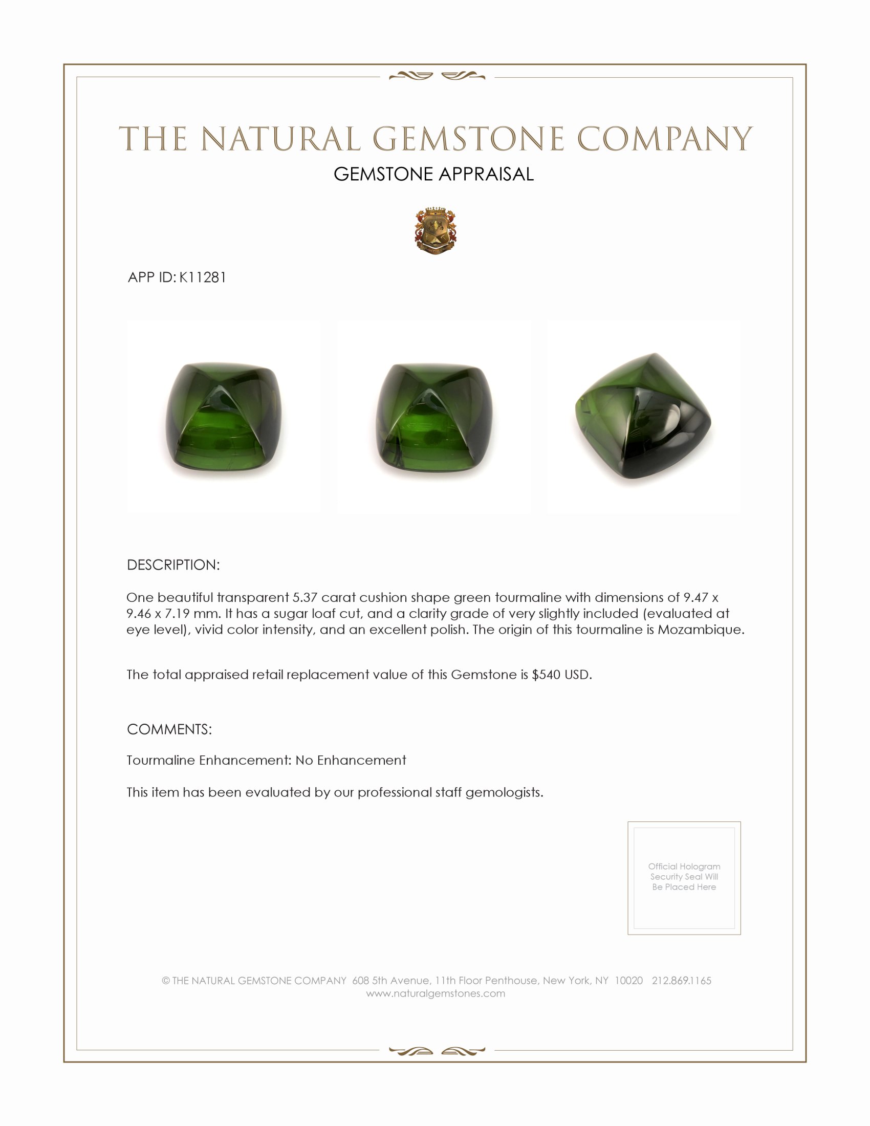 5.37 Ct. Cabochon Tourmaline from Mozambique