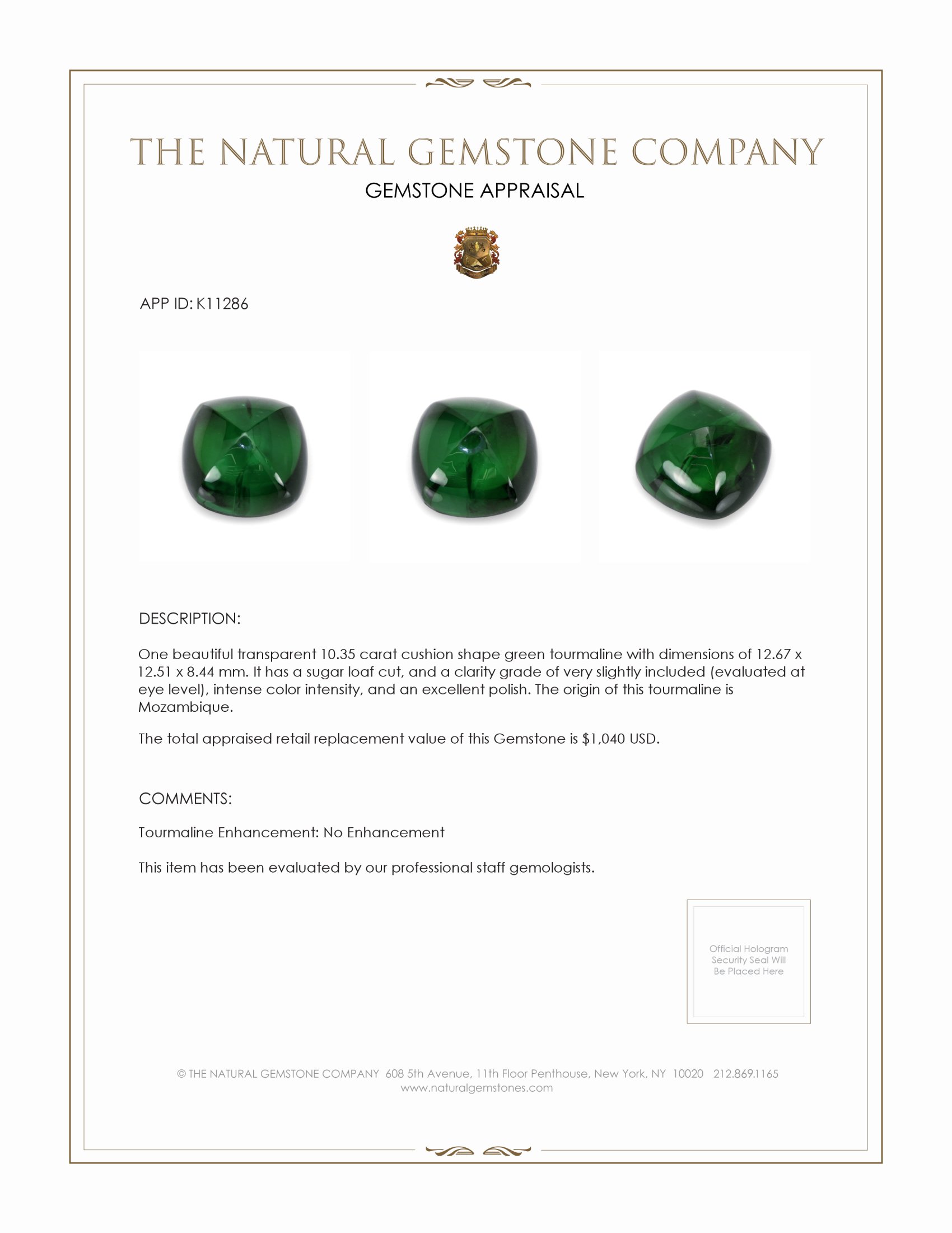 10.35 Ct. Cabochon Tourmaline from Mozambique