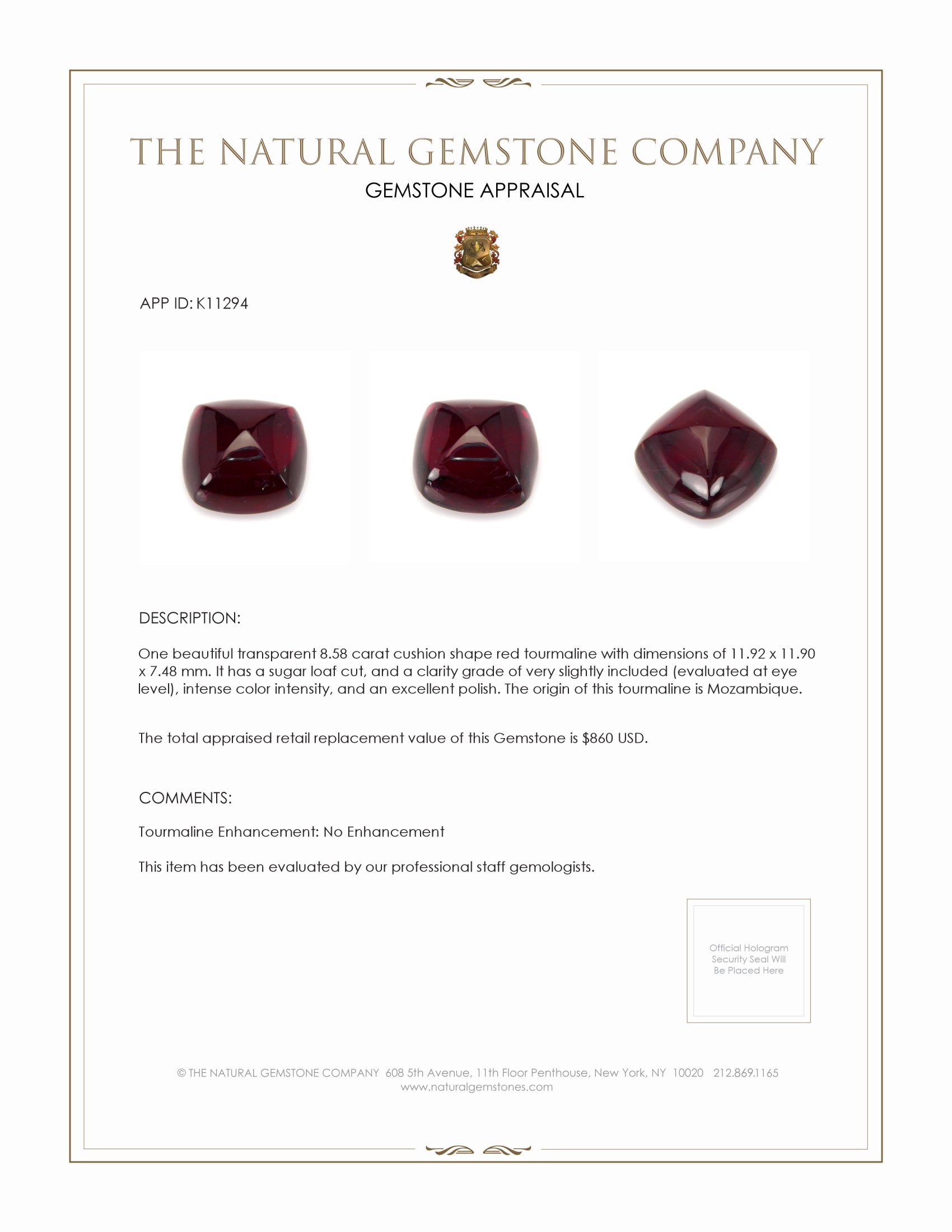 8.58 Ct. Cabochon Tourmaline from Mozambique