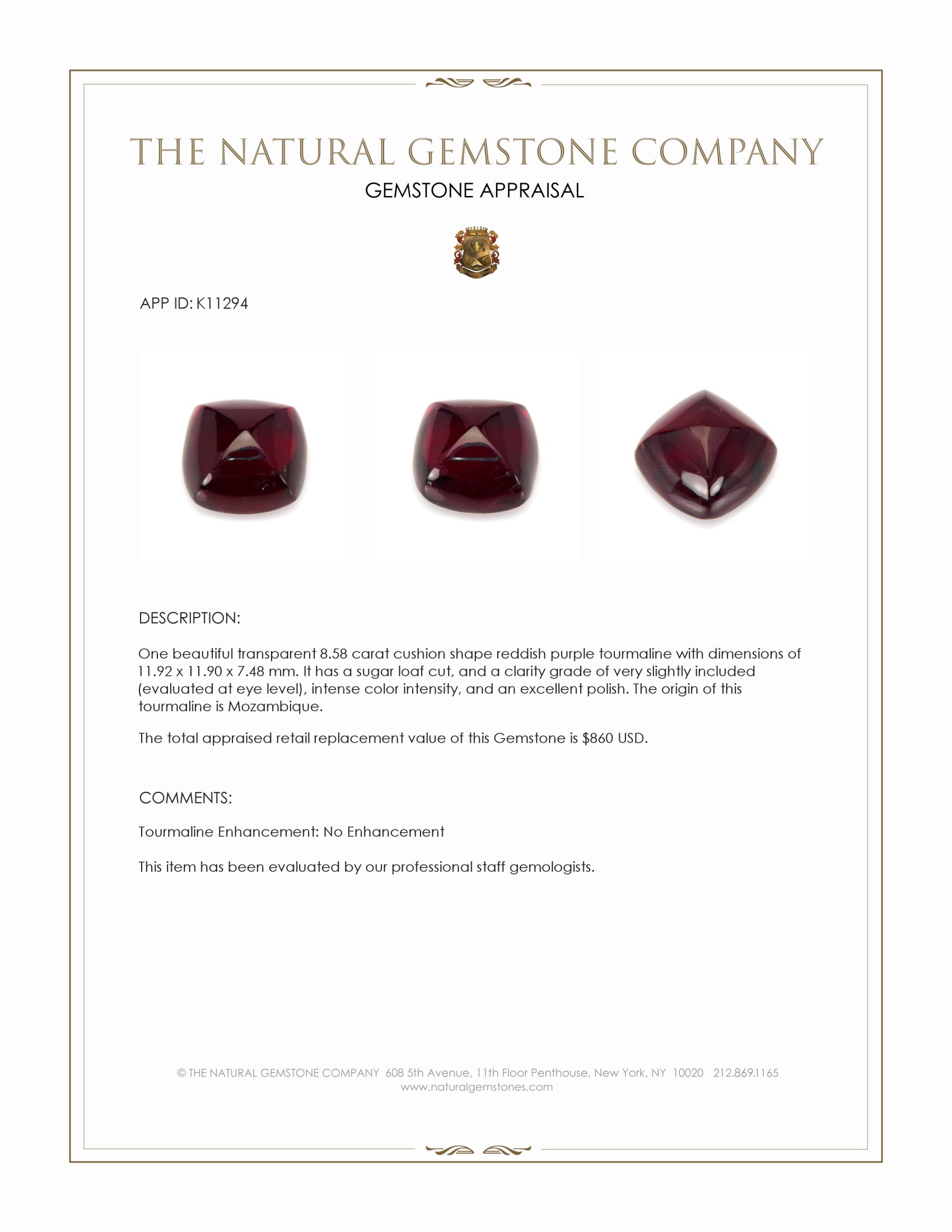 8.58 Ct. Cabochon Tourmaline from Mozambique