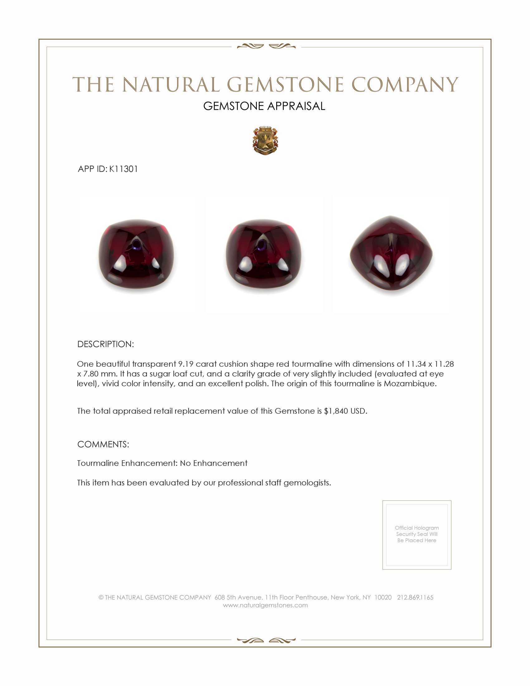 9.19 Ct. Cabochon Tourmaline from Mozambique