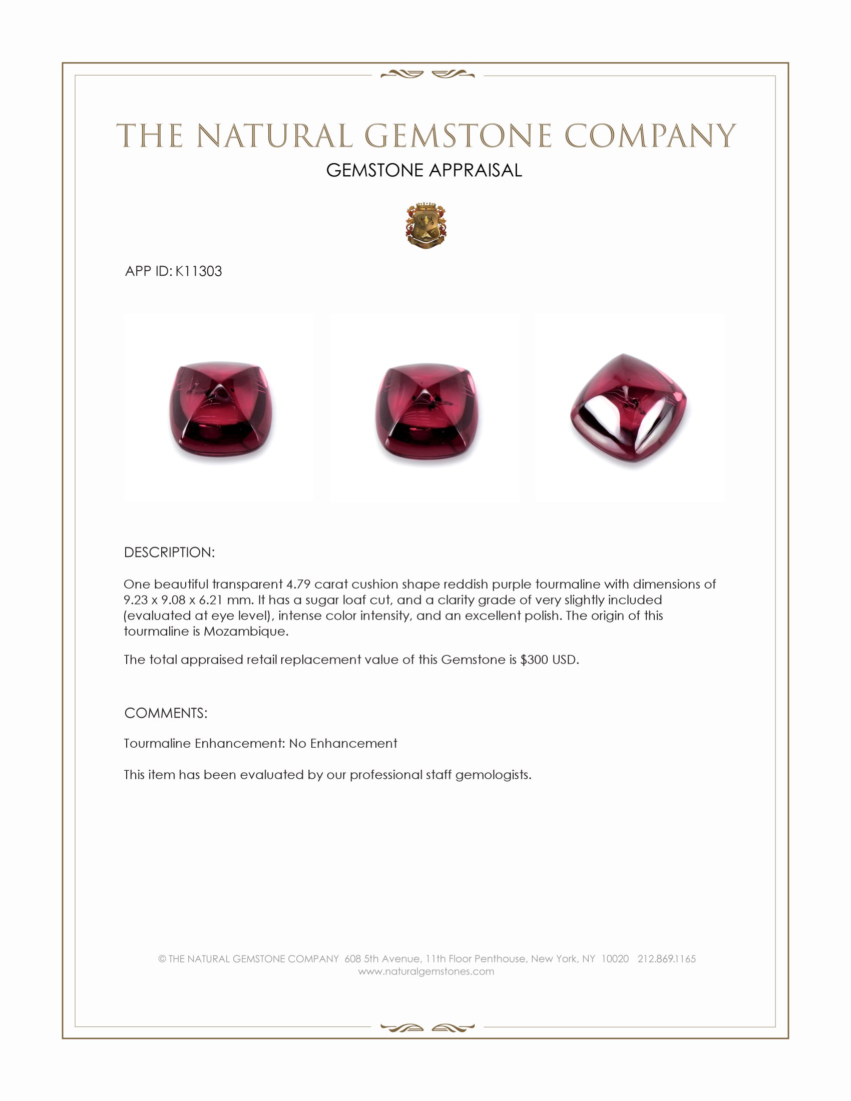 4.79 Ct. Reddish Purple Cabochon Tourmaline from Mozambique
