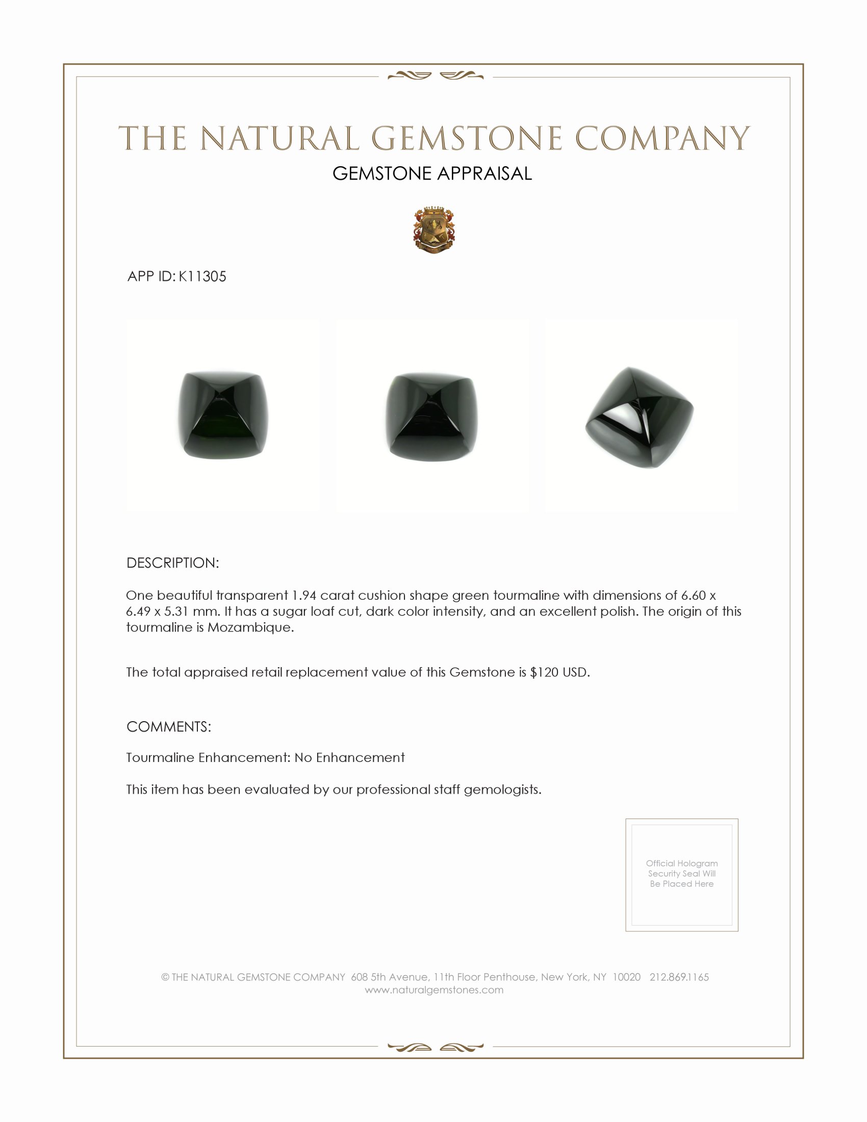 1.94 Ct. Cabochon Tourmaline from Mozambique