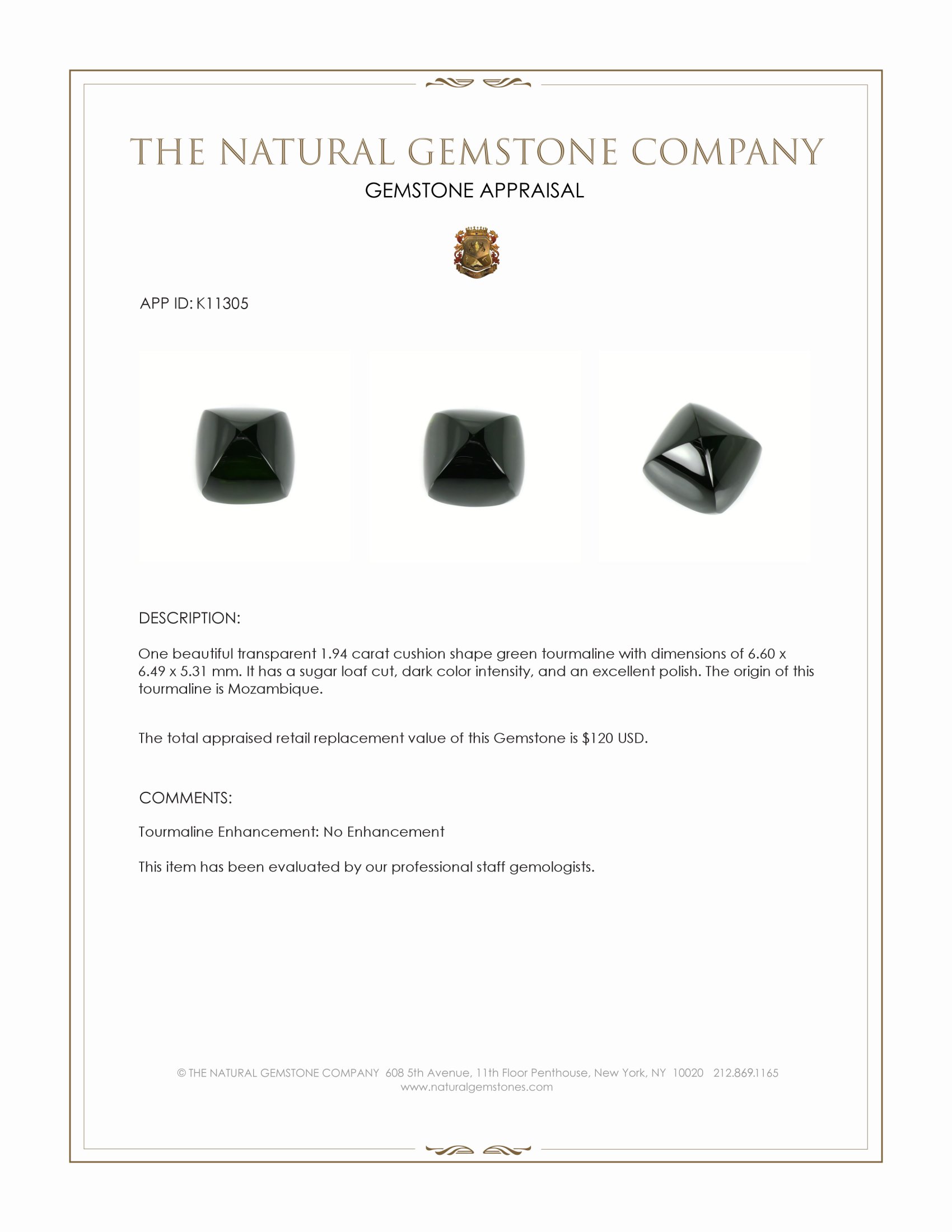 1.94 Ct. Cabochon Tourmaline from Mozambique