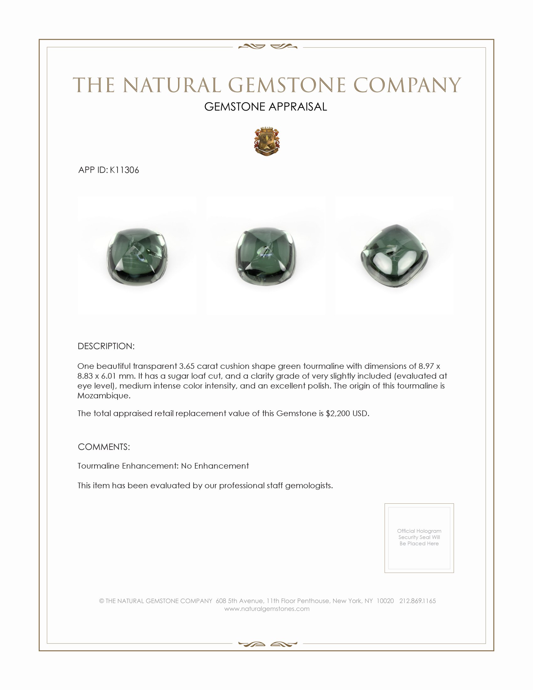 3.65 Ct. Cabochon Tourmaline from Mozambique