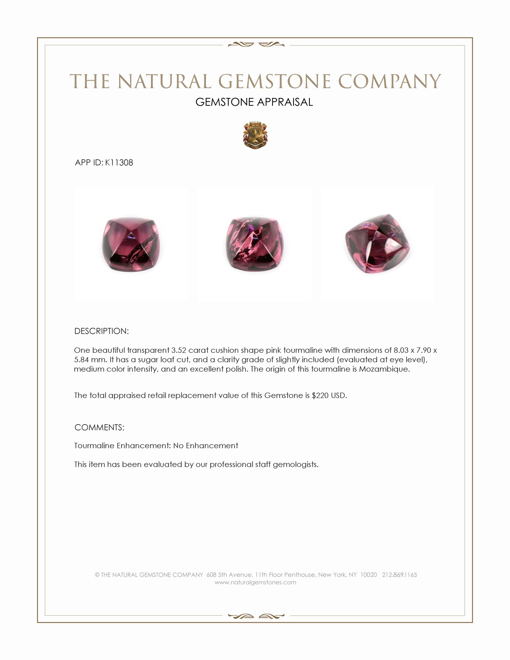 3.52 Ct. Pink Cabochon Tourmaline from Mozambique