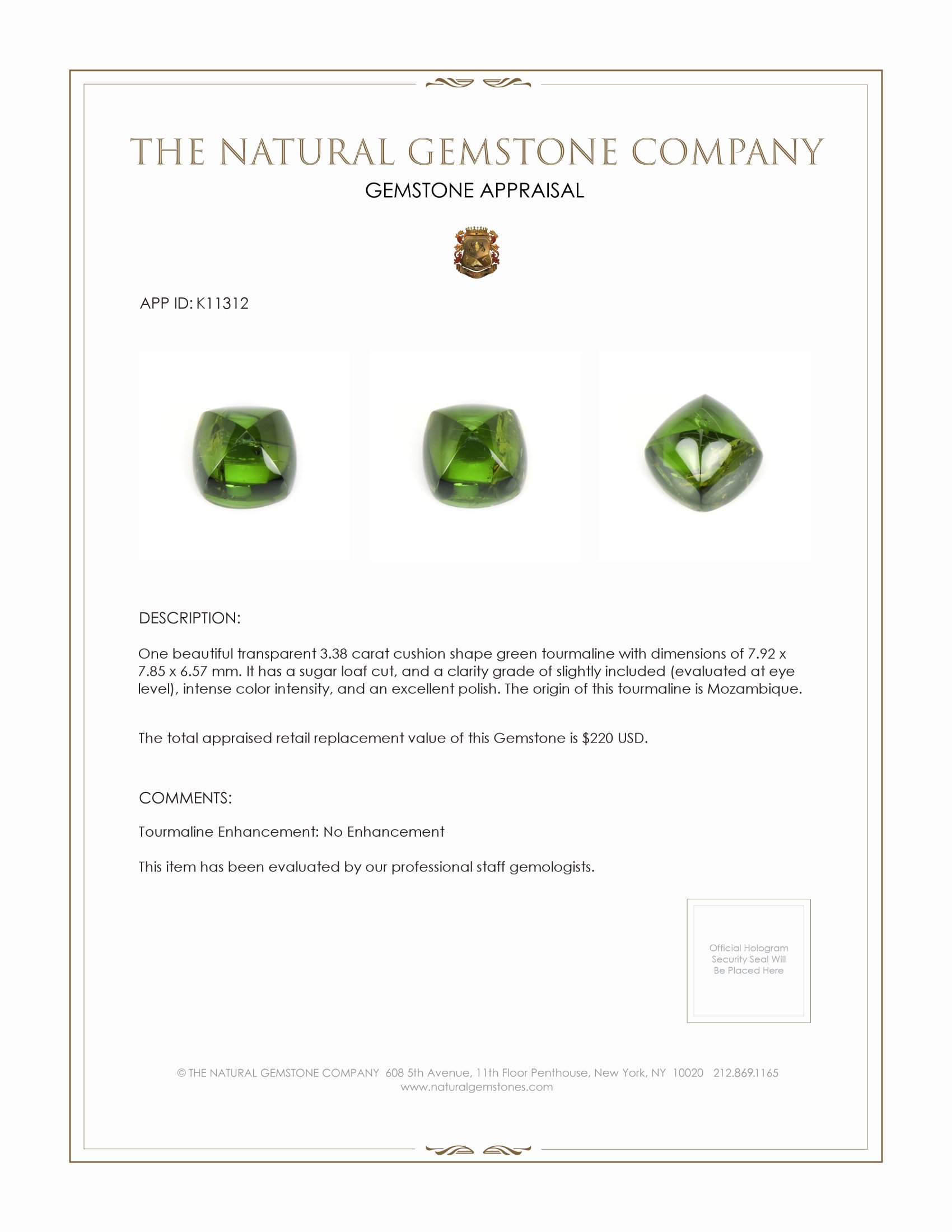 3.38 Ct. Cabochon Tourmaline from Mozambique