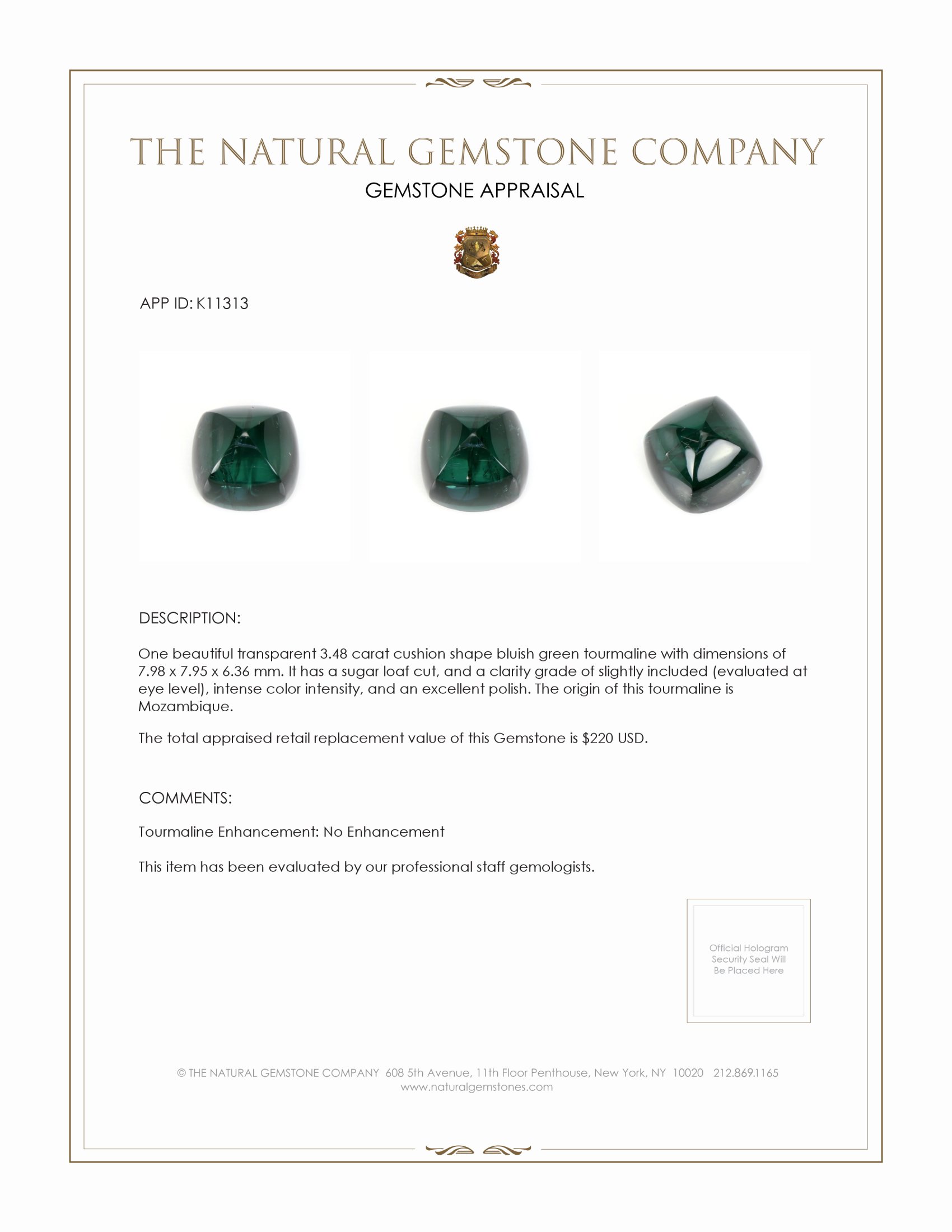 3.48 Ct. Cabochon Tourmaline from Mozambique