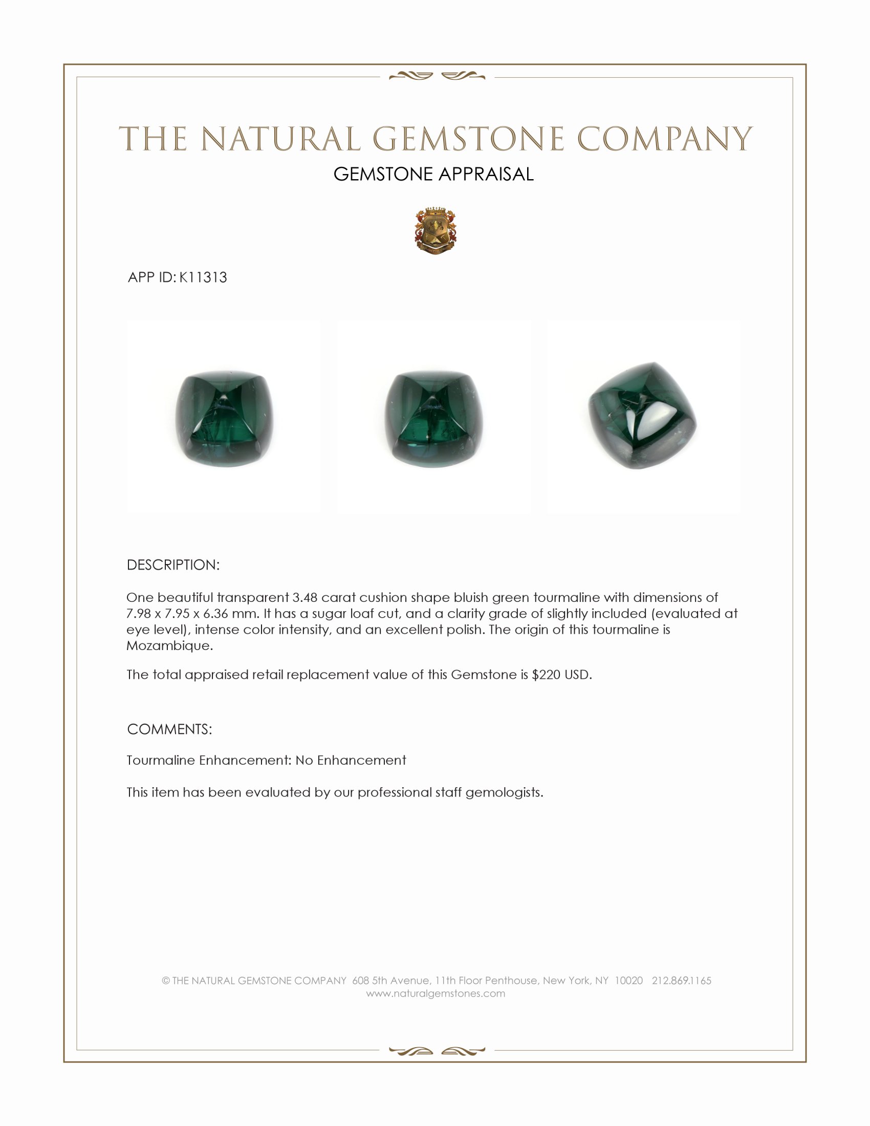 3.48 Ct. Cabochon Tourmaline from Mozambique