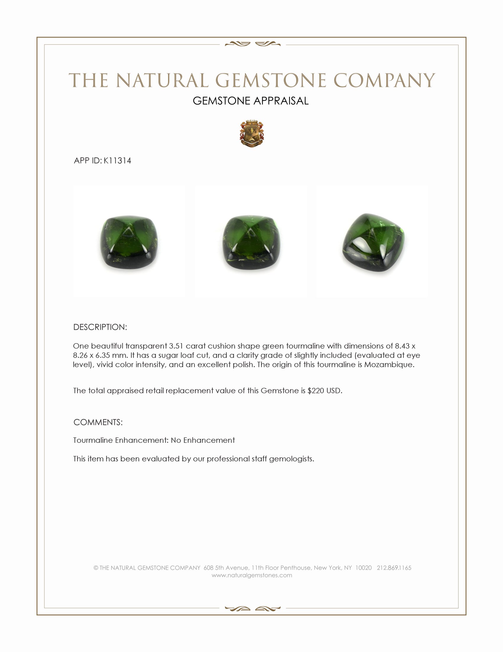 3.51 Ct. Cabochon Tourmaline from Mozambique