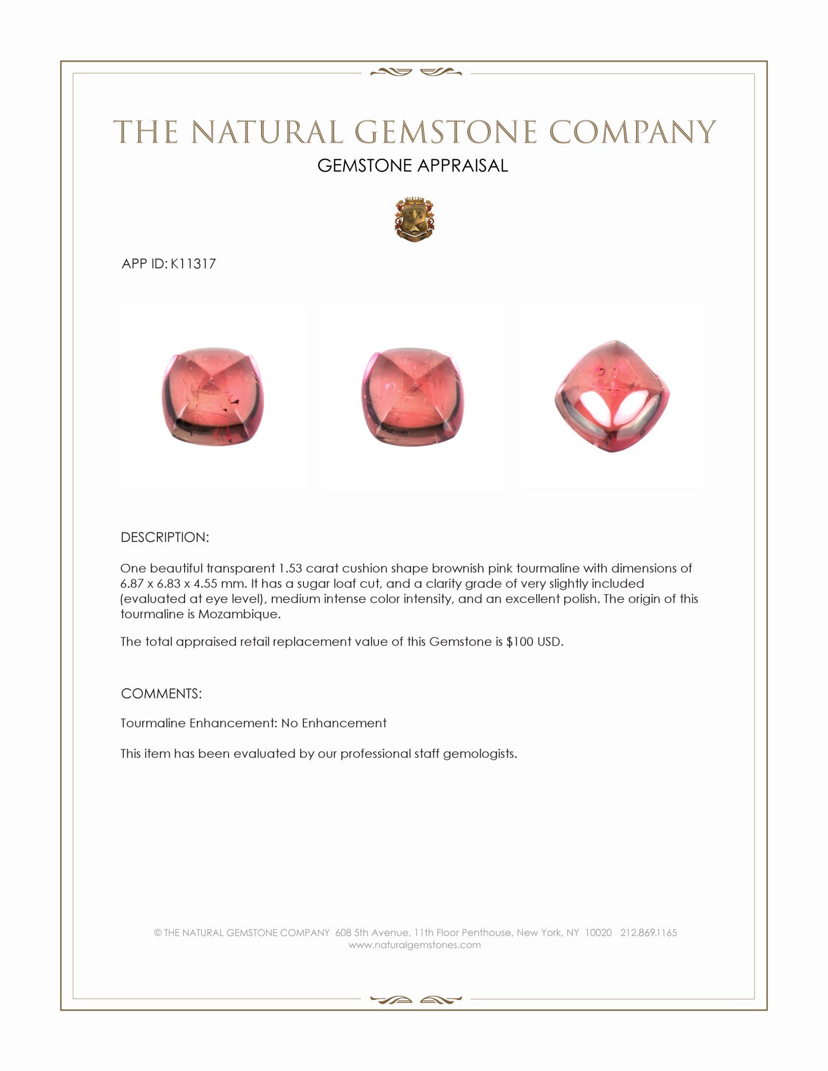 1.53 Ct. Brownish Pink Cabochon Tourmaline from Mozambique