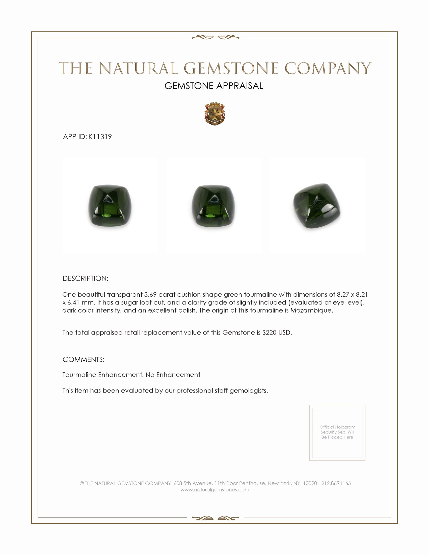 3.69 Ct. Cabochon Tourmaline from Mozambique