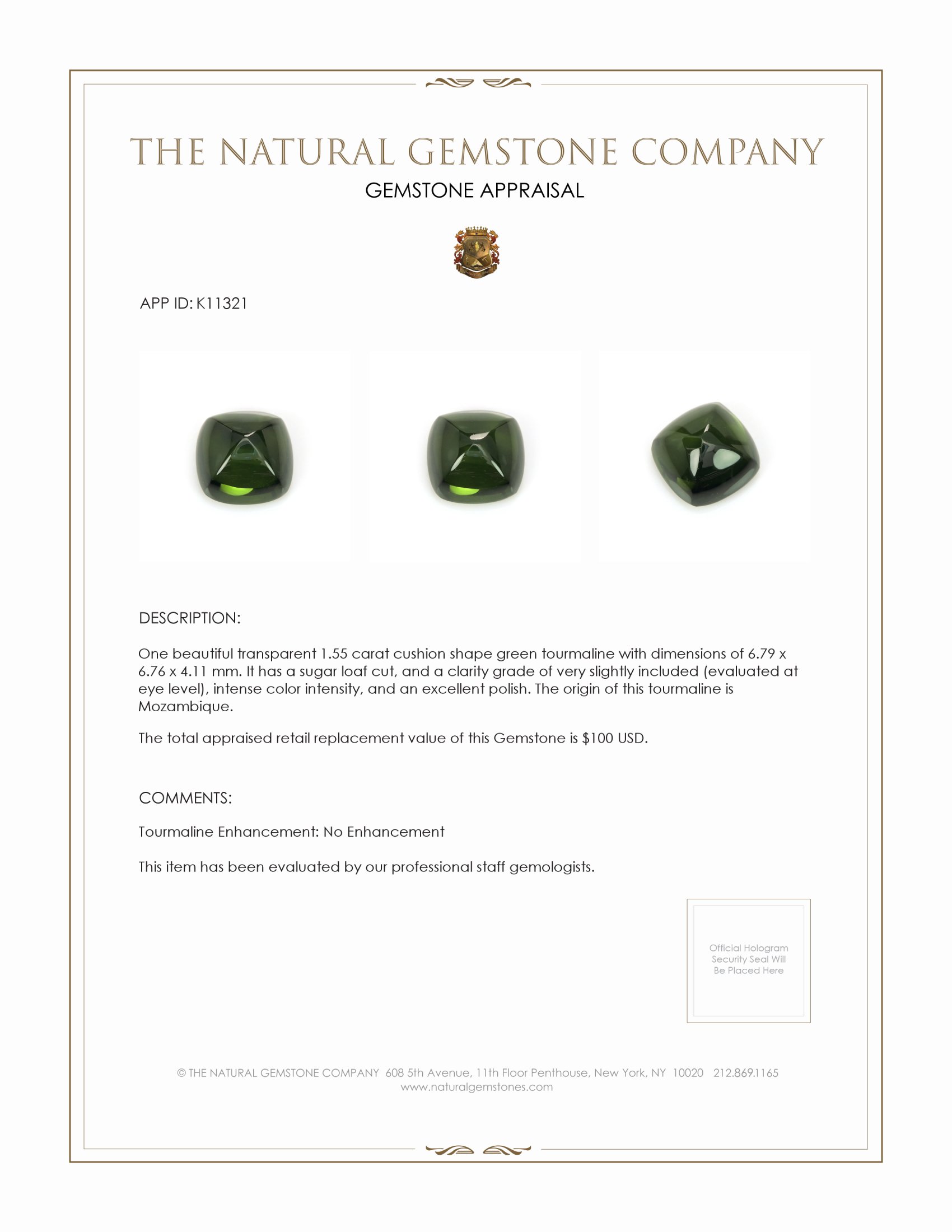 1.55 Ct. Cabochon Tourmaline from Mozambique