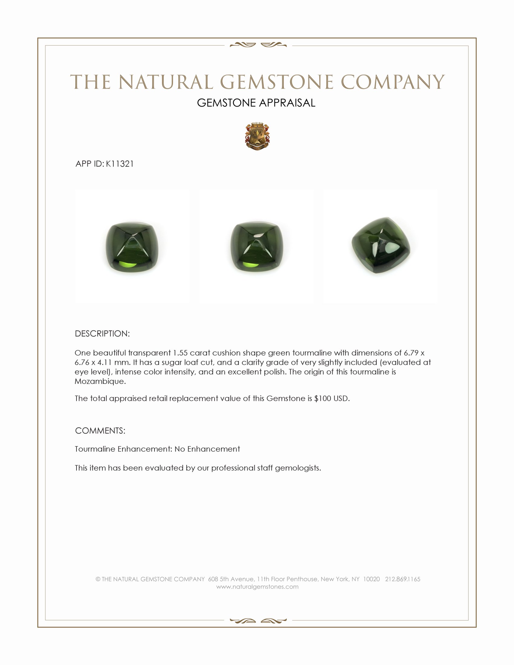 1.55 Ct. Cabochon Tourmaline from Mozambique