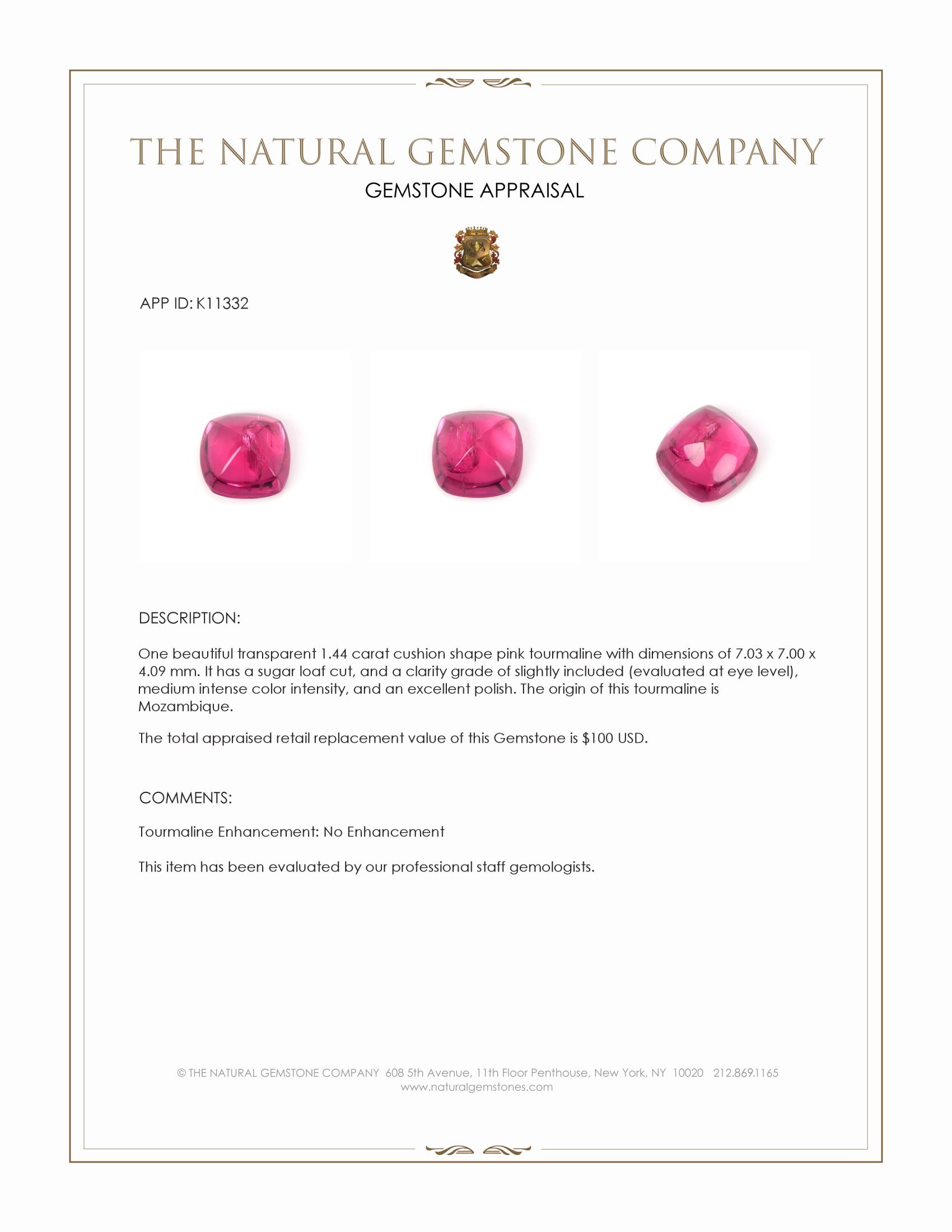 1.44 Ct. Cabochon Tourmaline from Mozambique