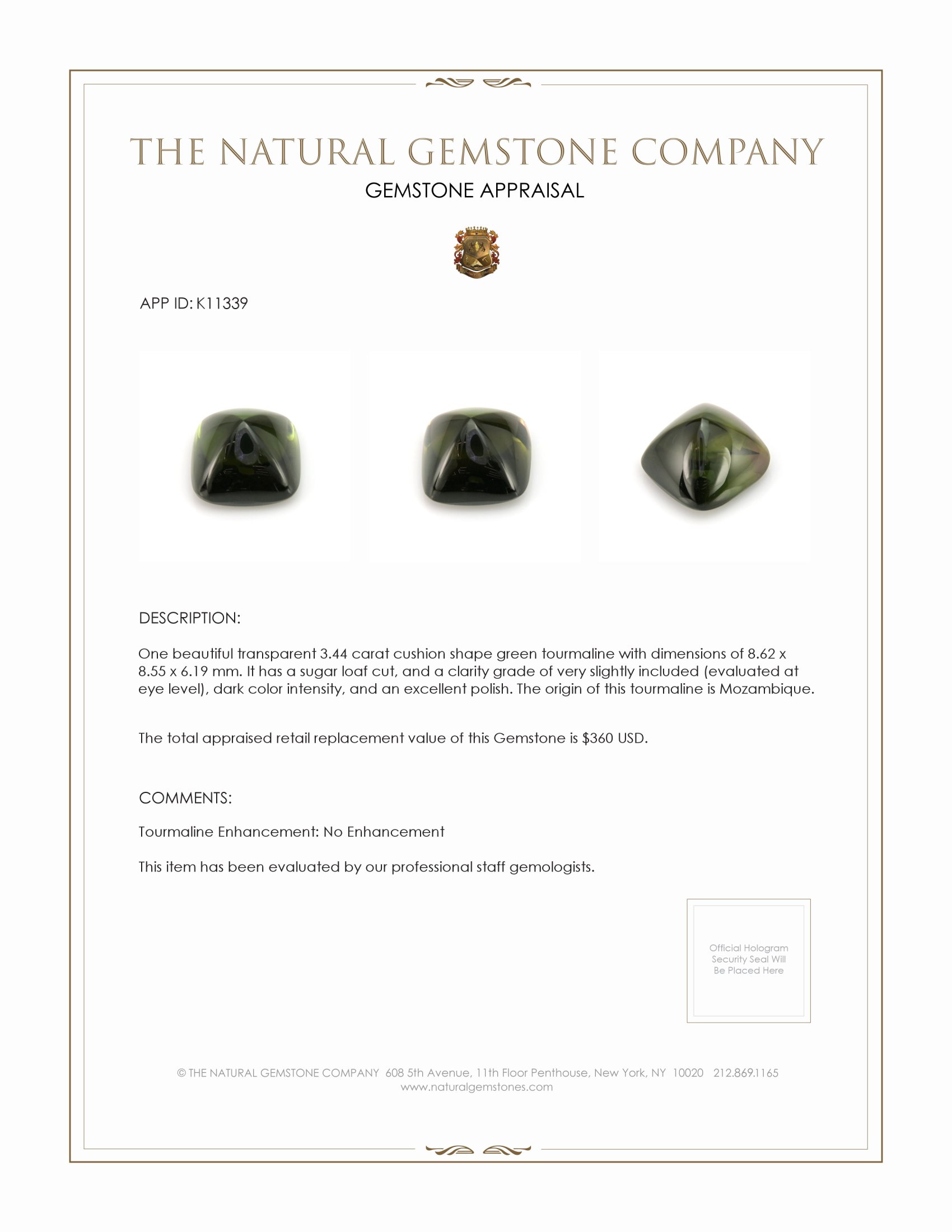 3.44 Ct. Cabochon Tourmaline from Mozambique