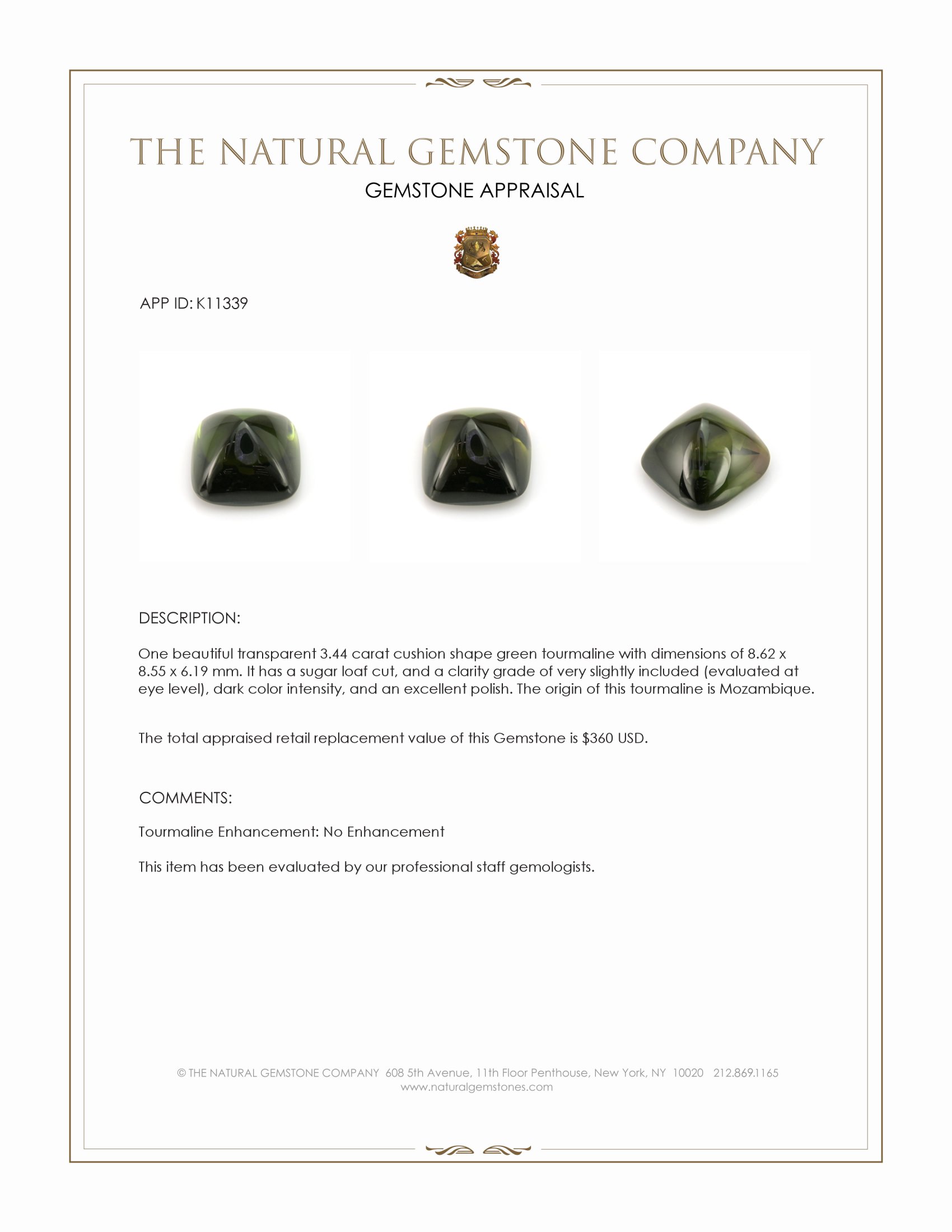 3.44 Ct. Cabochon Tourmaline from Mozambique