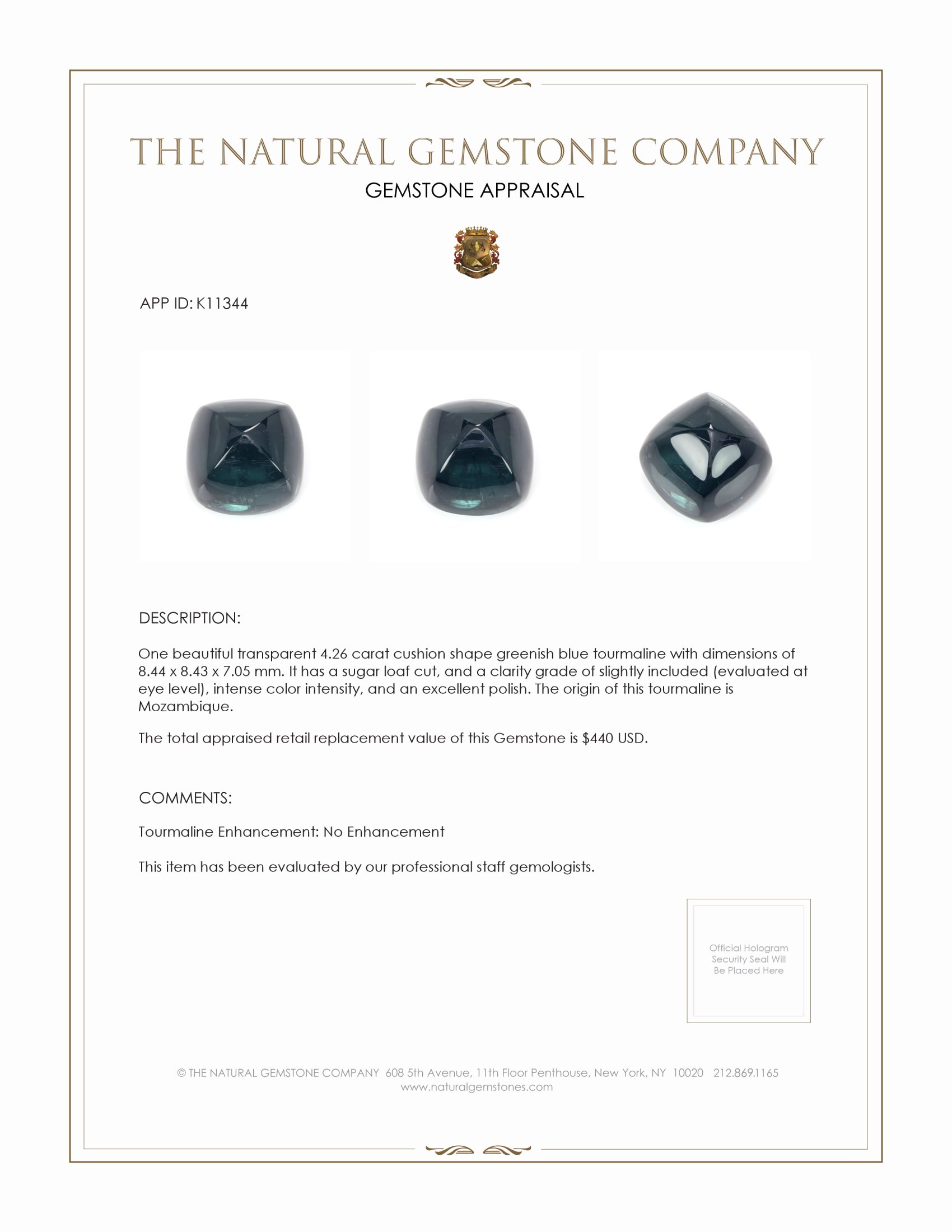 4.26 Ct. Cabochon Tourmaline from Mozambique