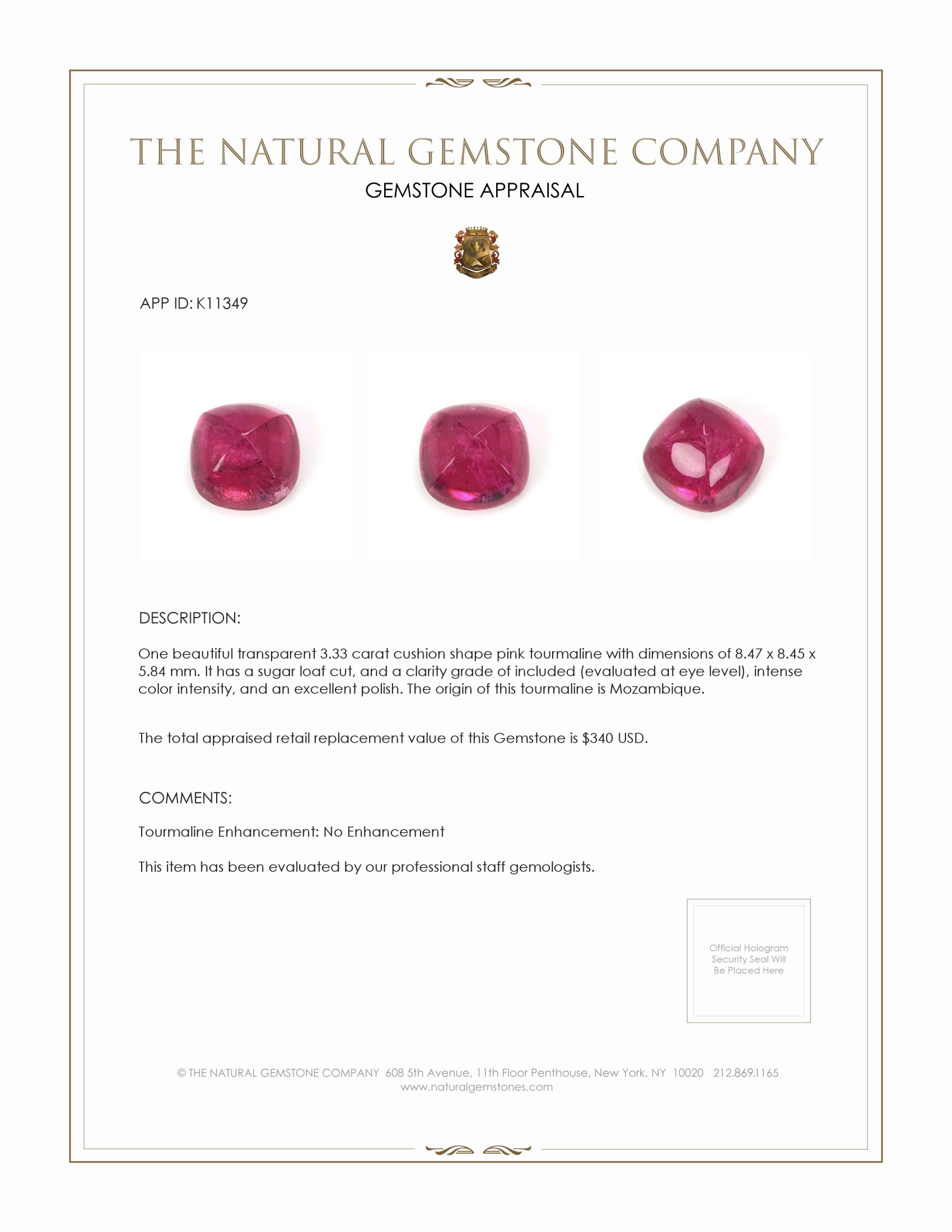 3.33 Ct. Cabochon Tourmaline from Mozambique