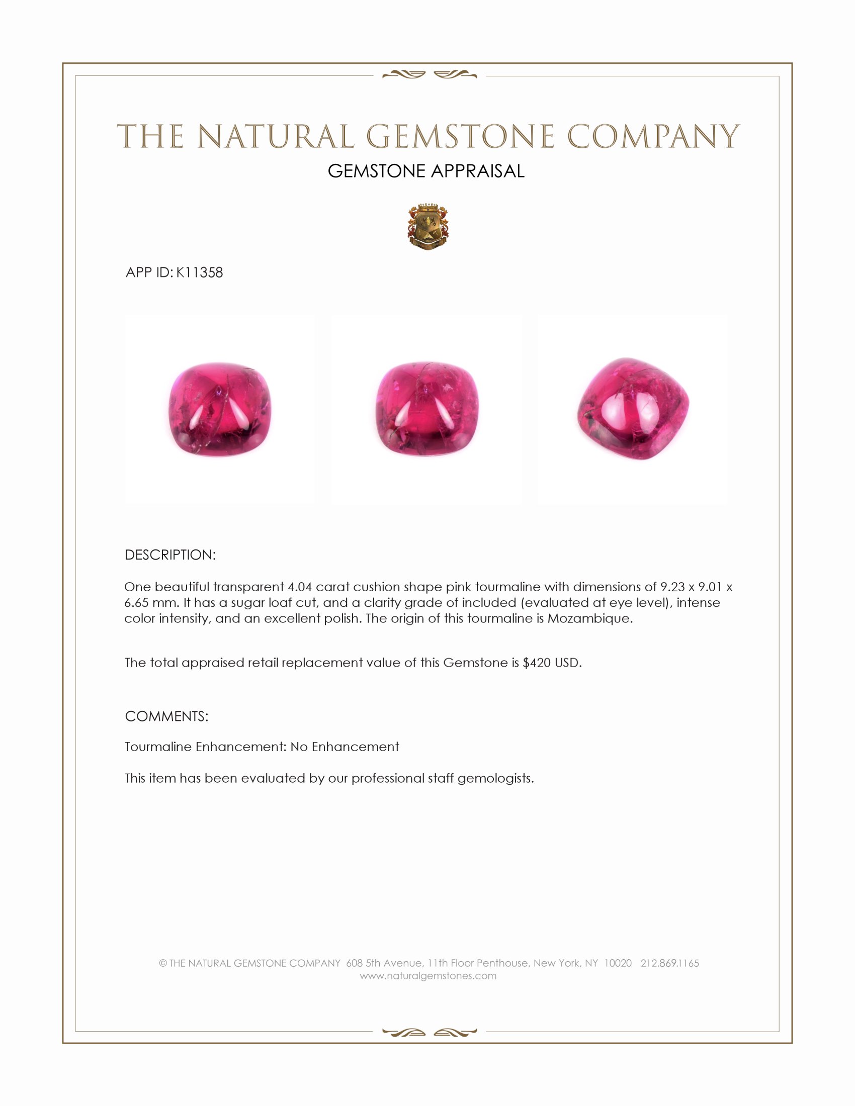 4.04 Ct. Cabochon Tourmaline from Mozambique