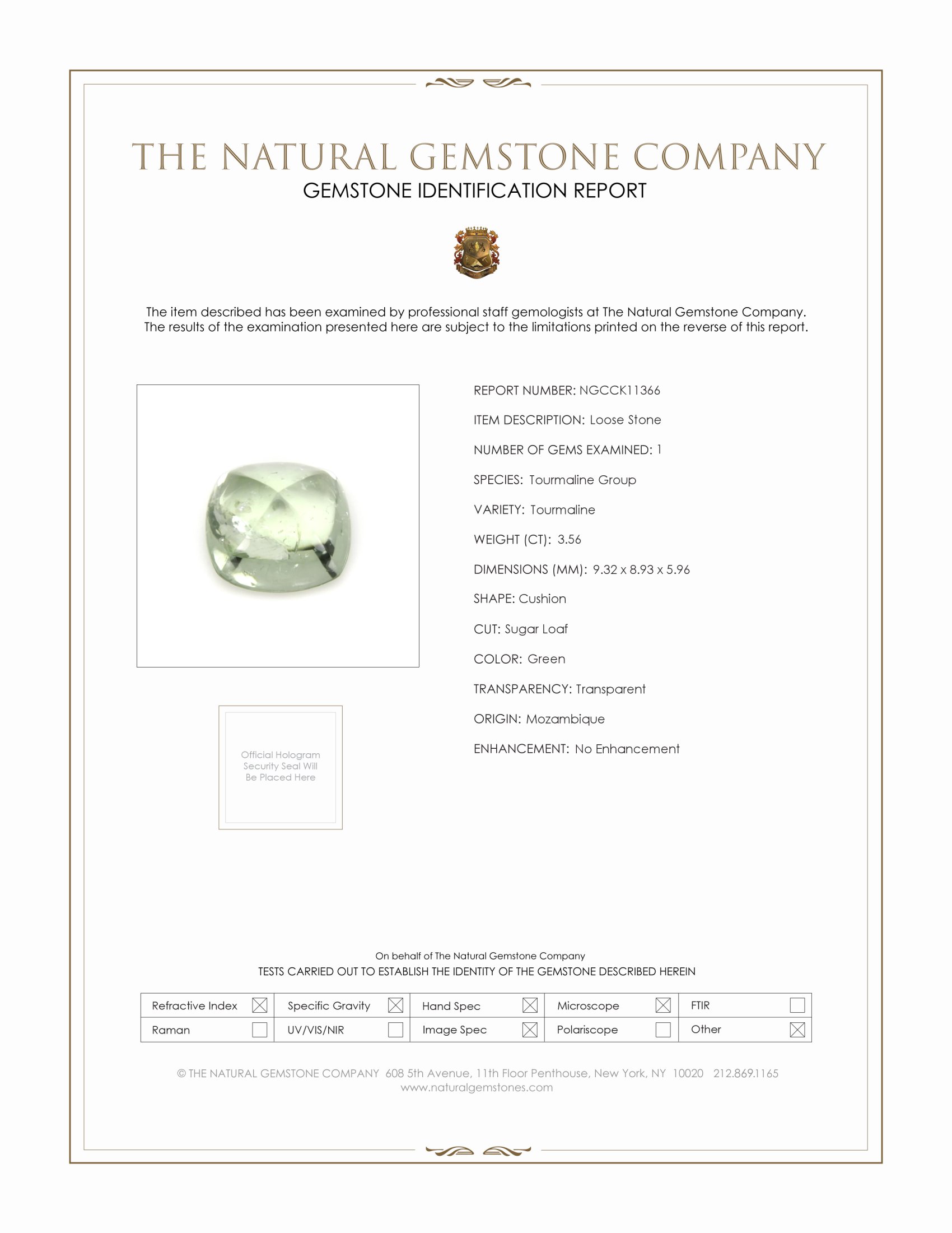 3.56 Ct. Green Cabochon Tourmaline from Mozambique