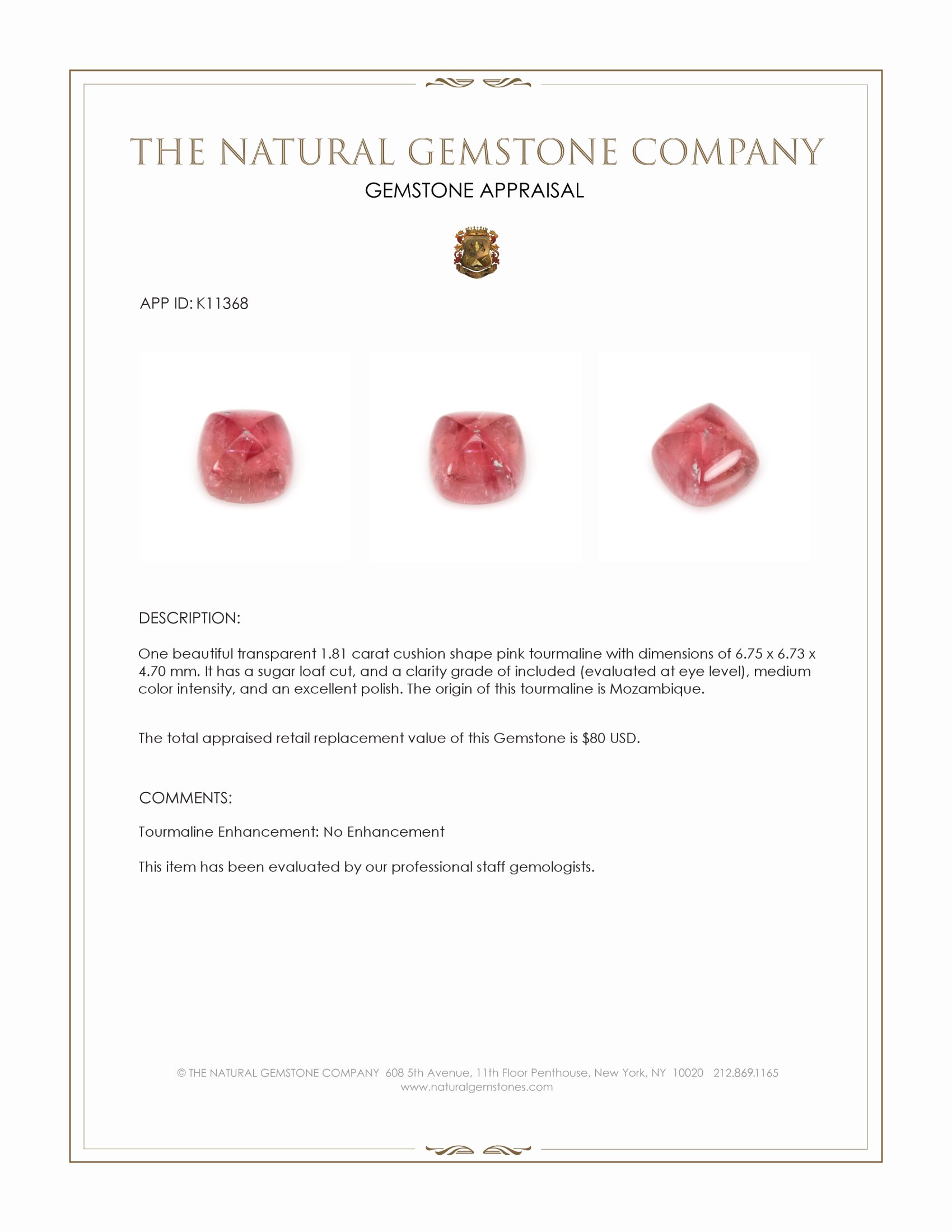 1.81 Ct. Cabochon Tourmaline from Mozambique