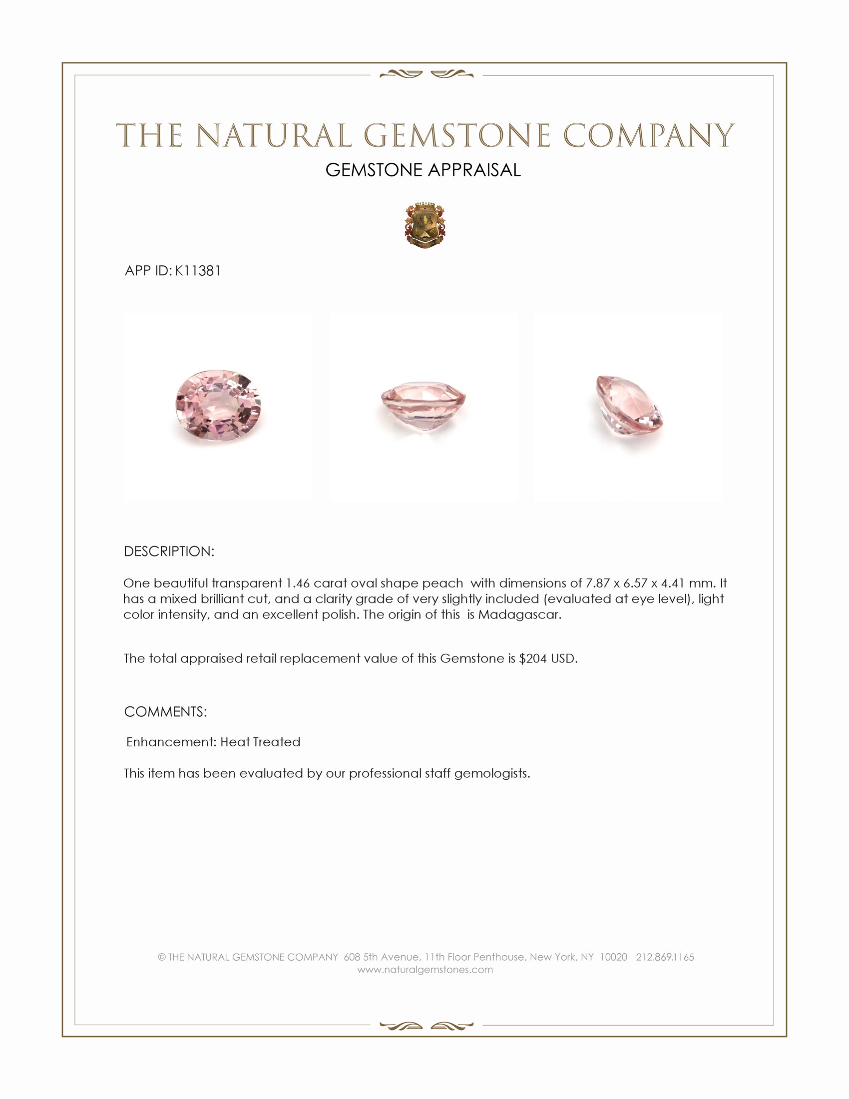 1.46 Ct. Peach Tourmaline from Madagascar