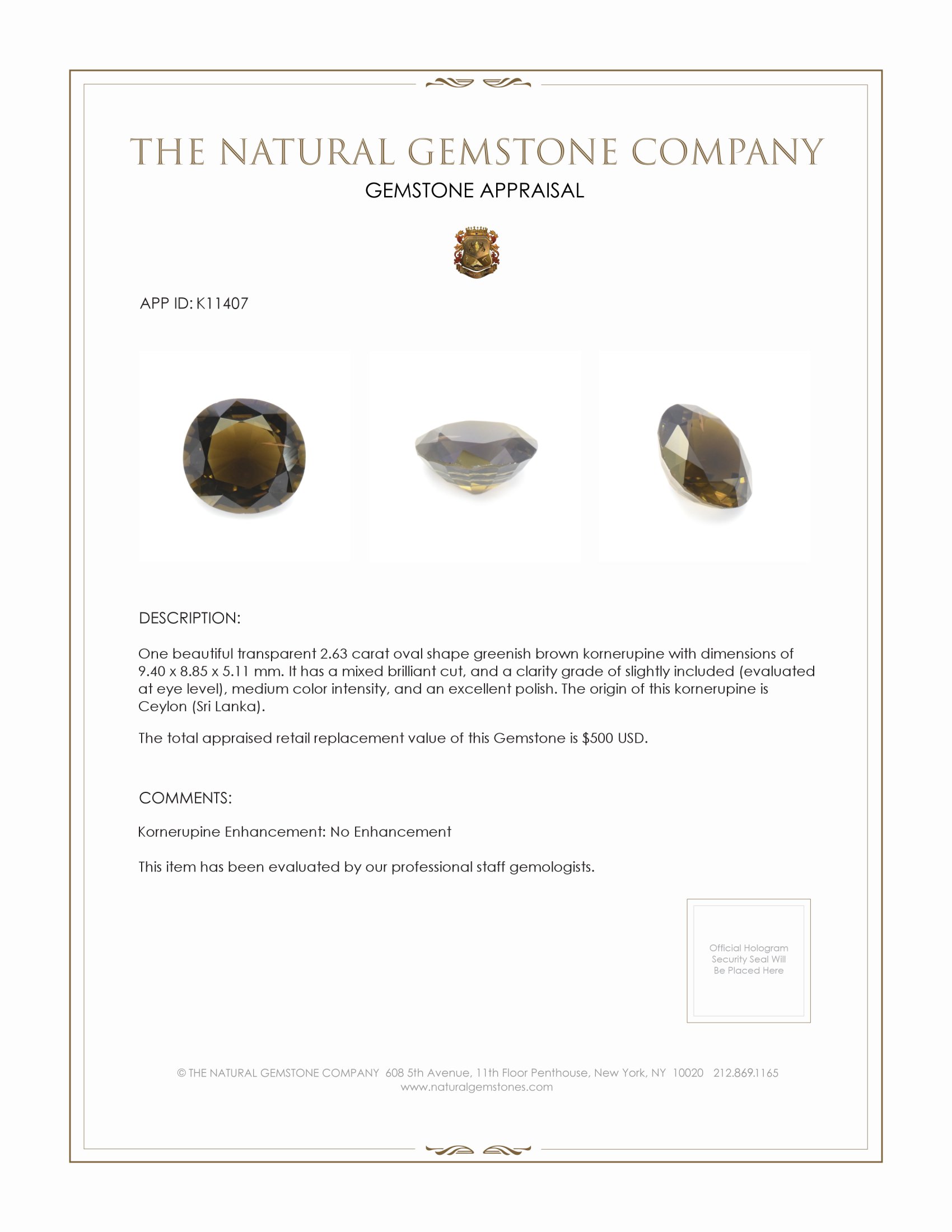 2.63 Ct. Kornerupine from Ceylon (Sri Lanka)