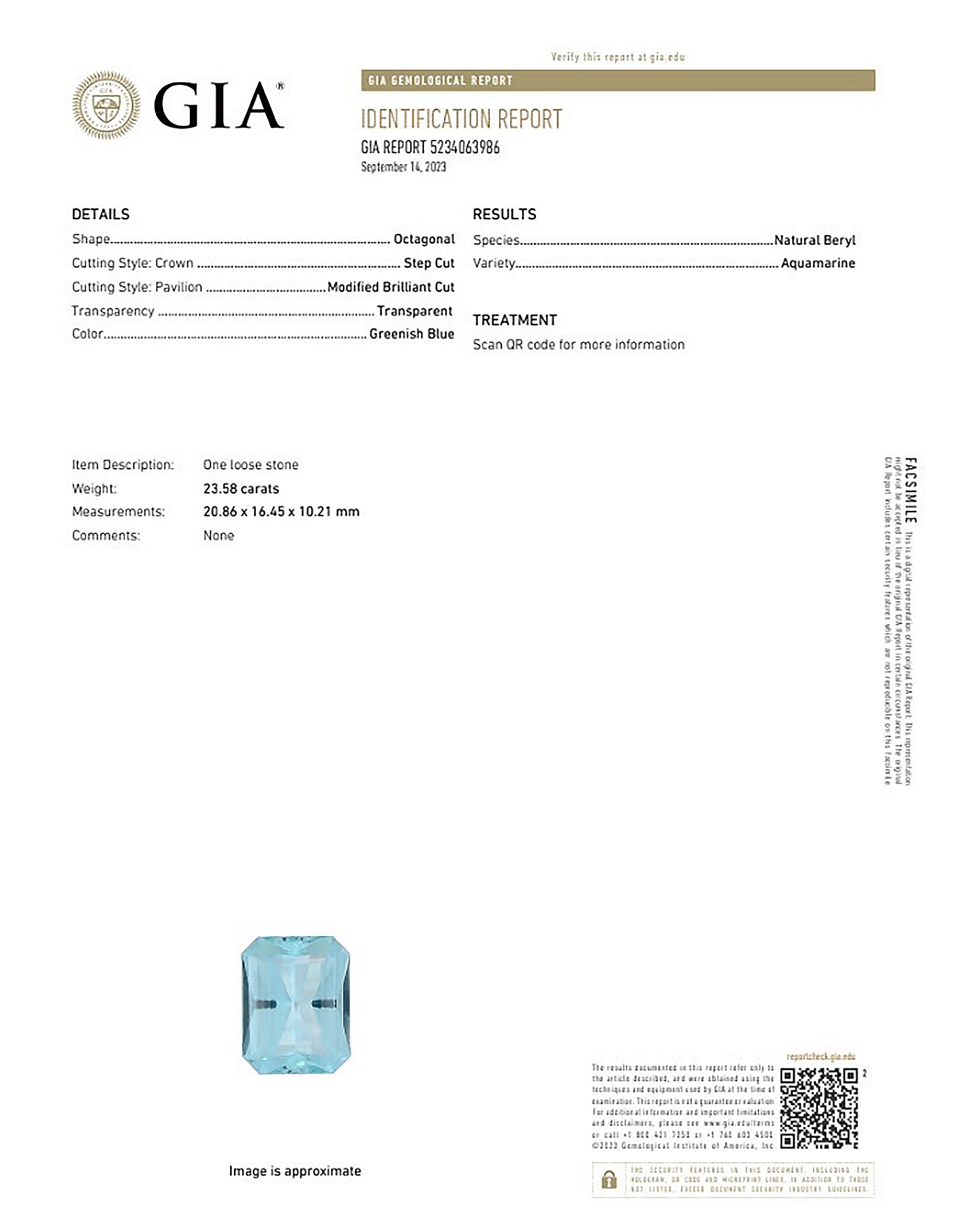 23.58 Ct. Greenish Blue Aquamarine from Brazil