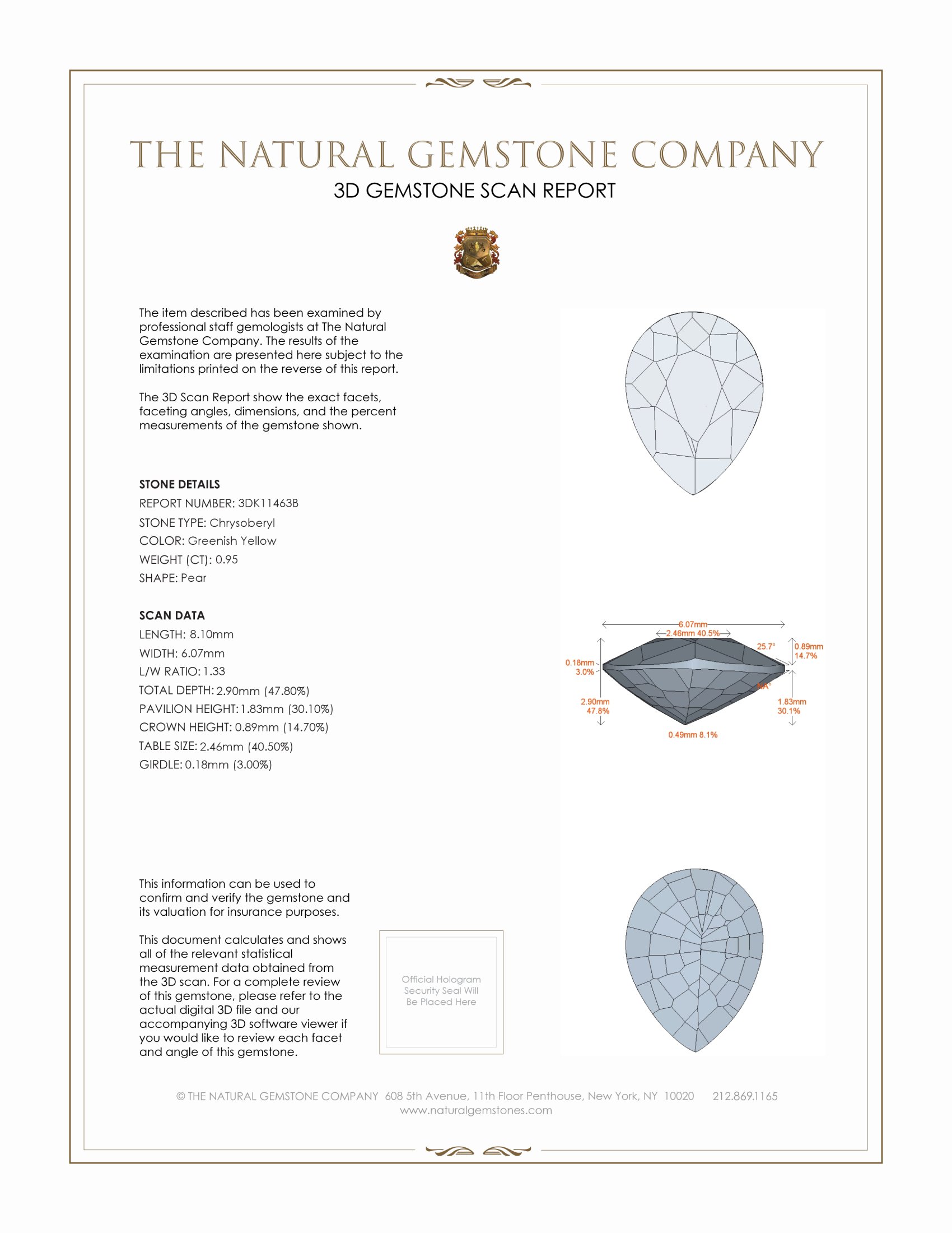 0.95 Ct. Chrysoberyl from Ceylon (Sri Lanka)