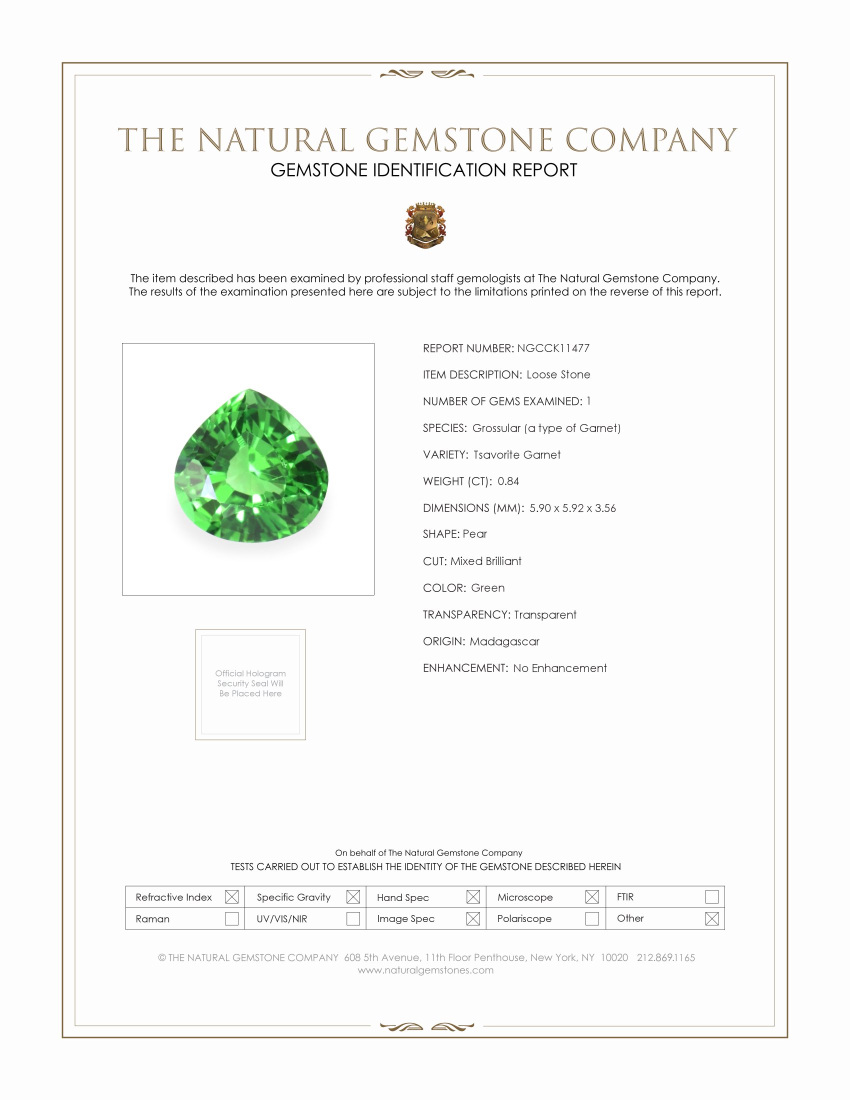 0.84 Ct. Tsavorite Garnet from Madagascar