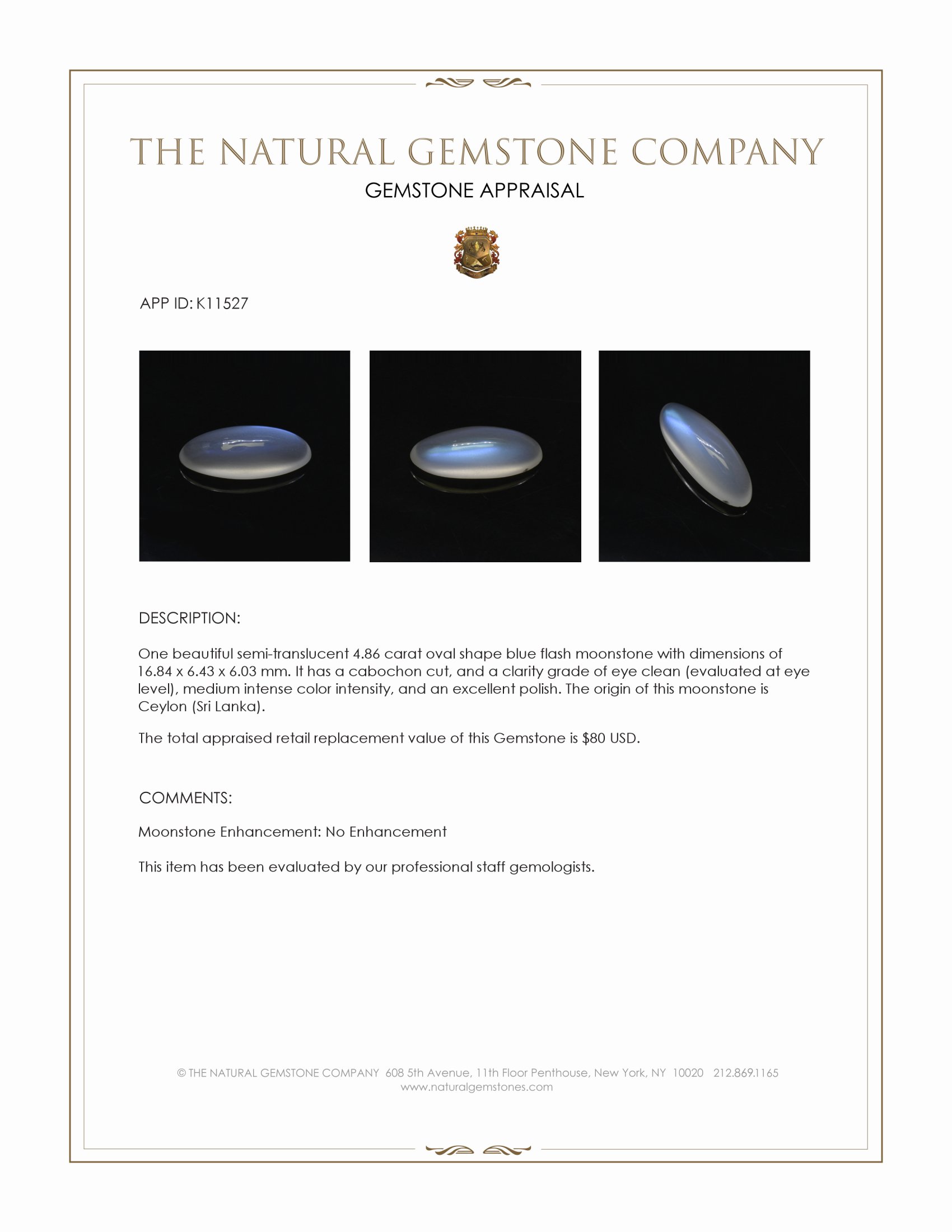 4.86 Ct. Cabochon Moonstone from Ceylon (Sri Lanka)