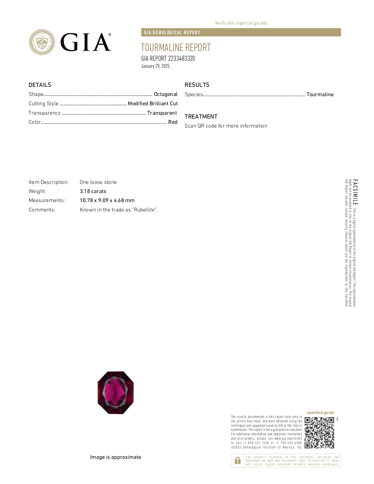 3.18 Ct. Rubellite Tourmaline from Brazil