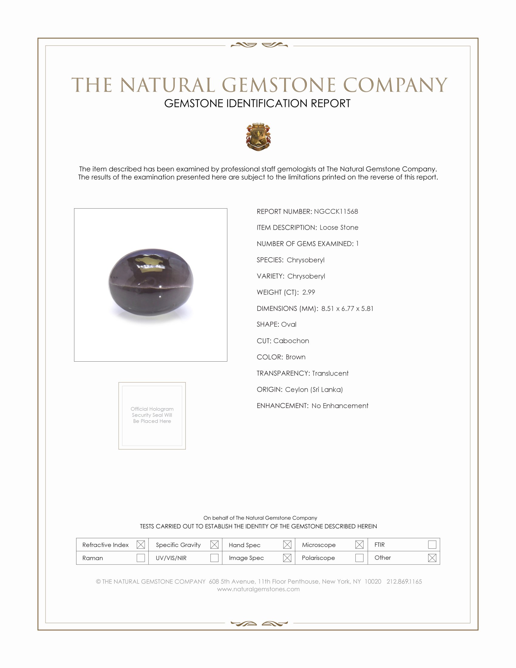 2.99 Ct. Brown Cabochon Chrysoberyl from Ceylon (Sri Lanka)