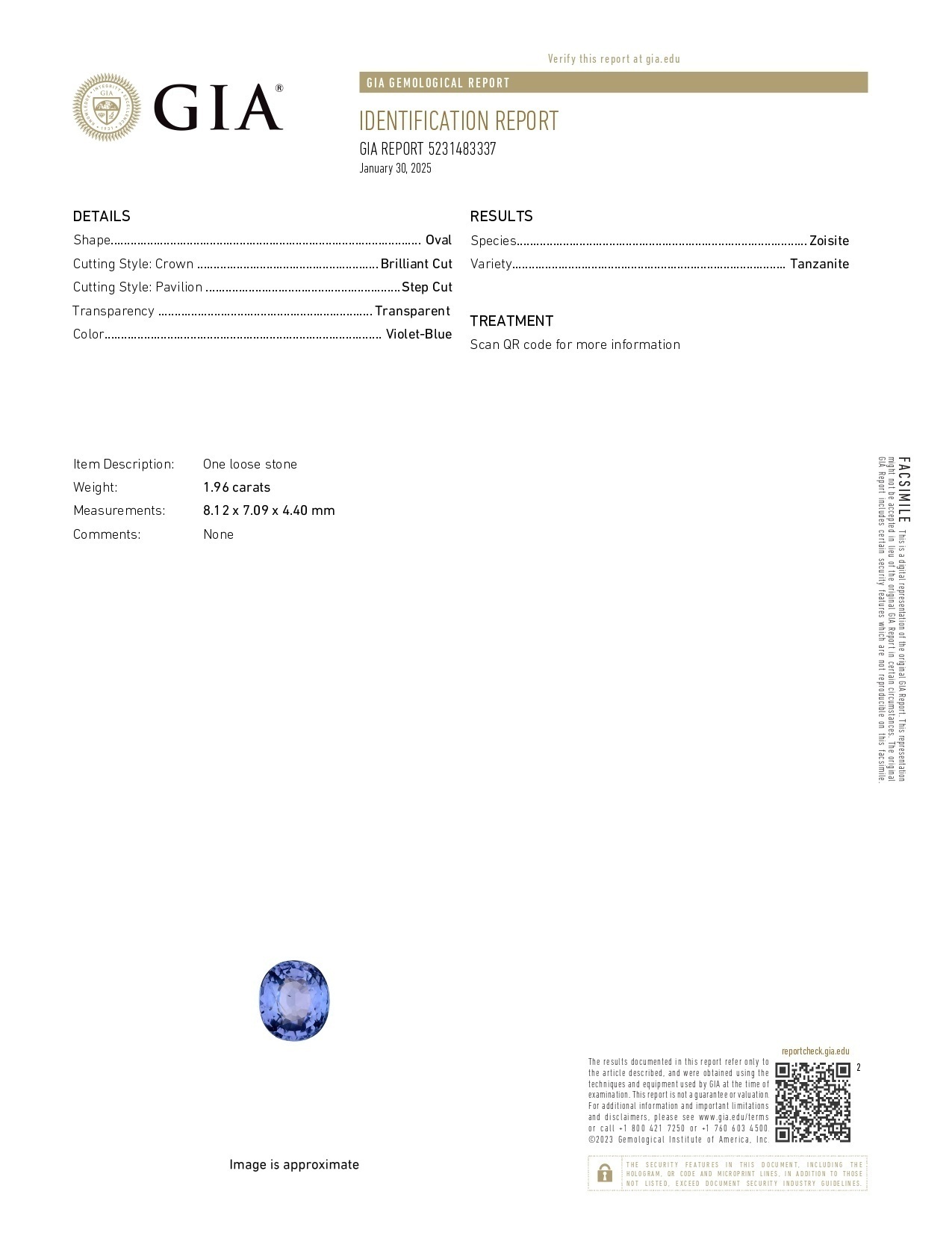 1.96 Ct. Violetish Blue Tanzanite from Tanzania