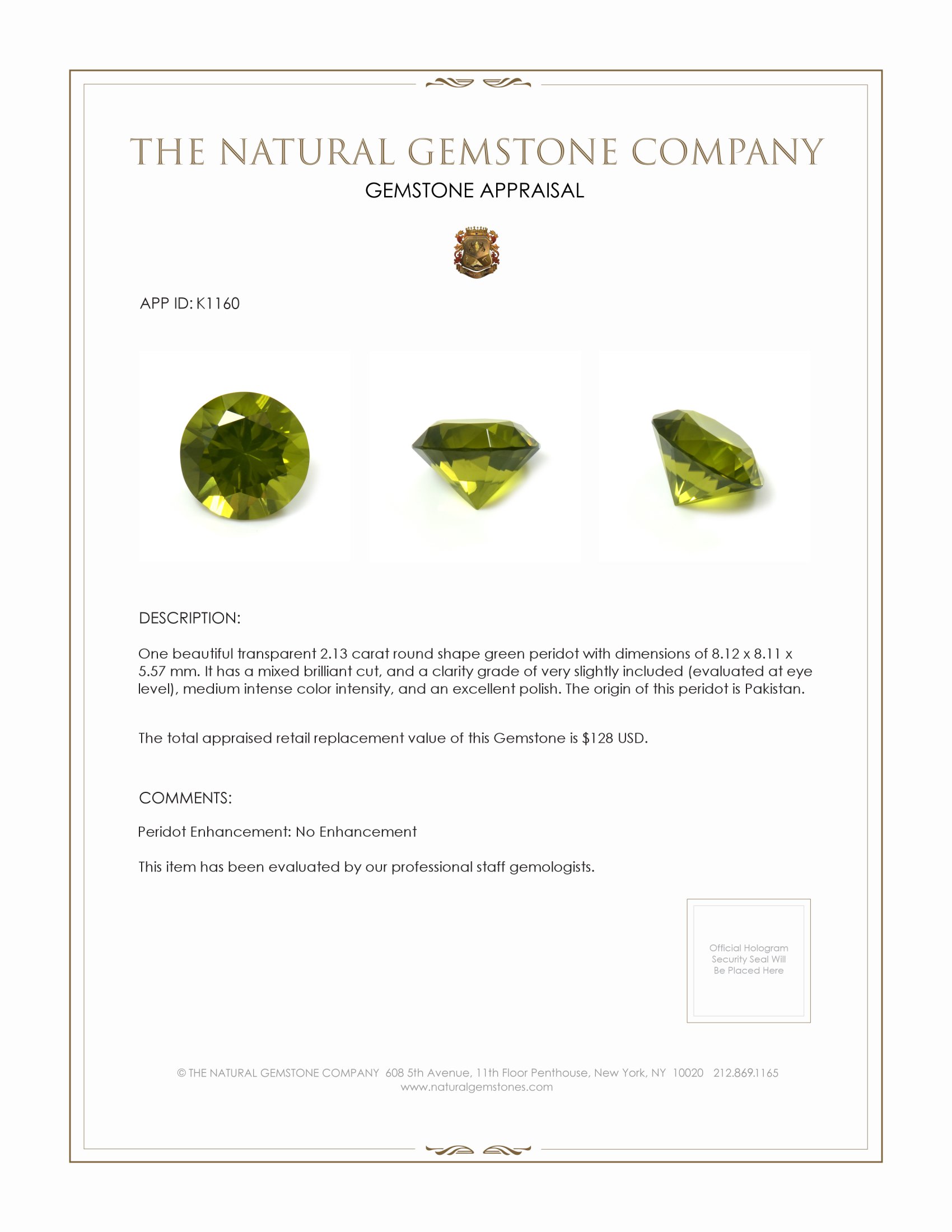 2.13 Ct. Peridot from Pakistan