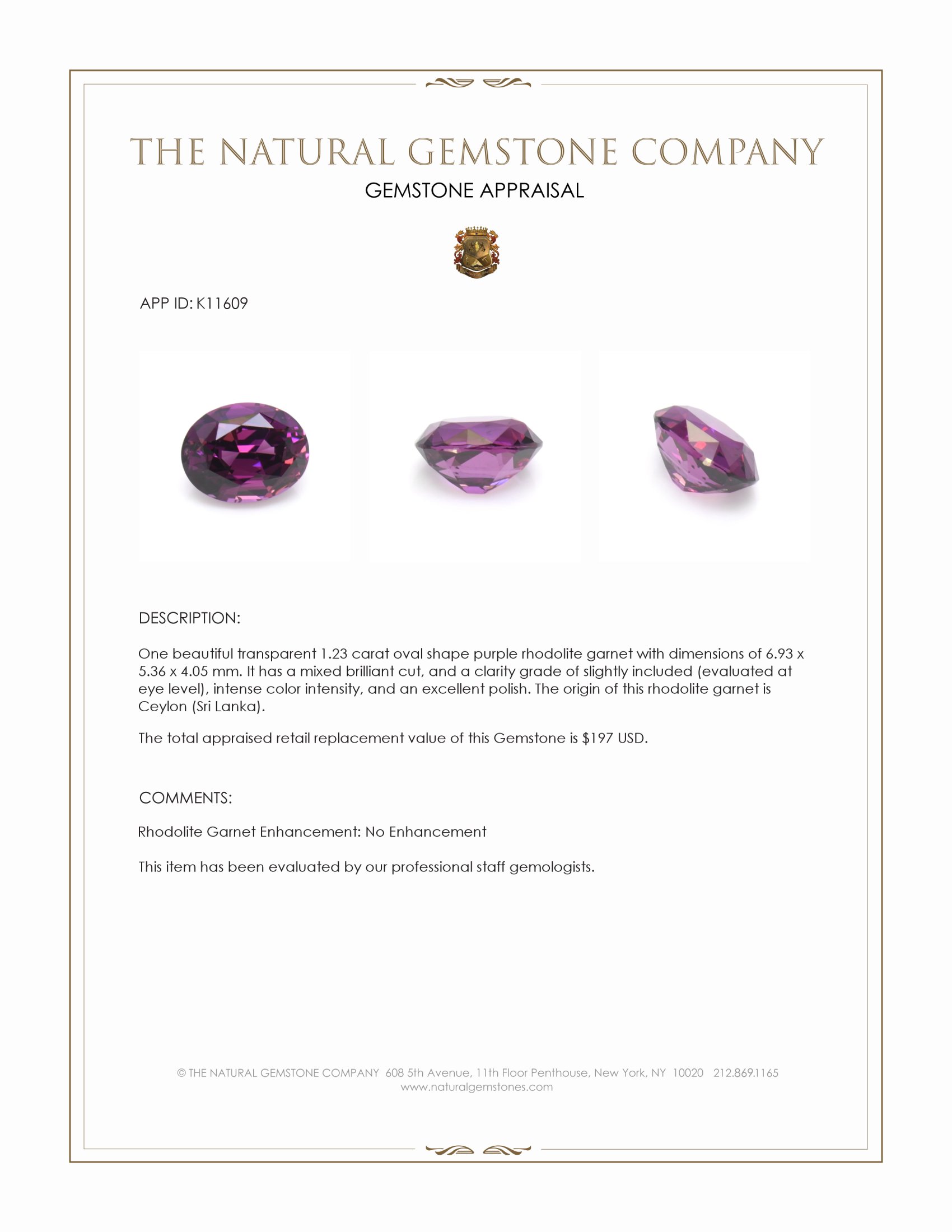 1.23 Ct. Rhodolite Garnet from Ceylon (Sri Lanka)