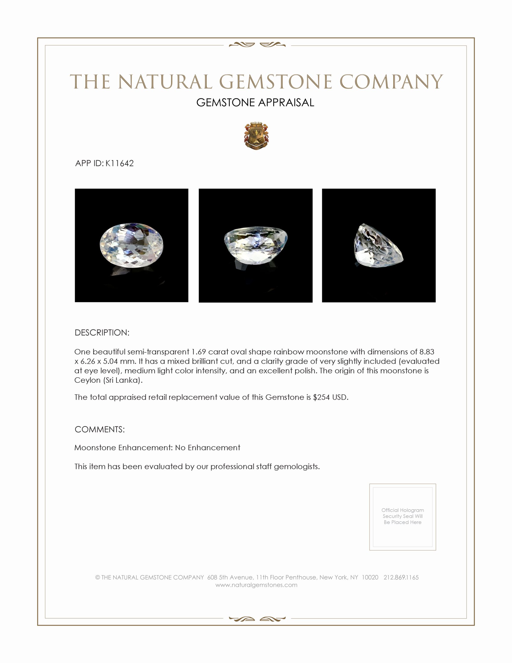 1.69 Ct. Moonstone from Ceylon (Sri Lanka)