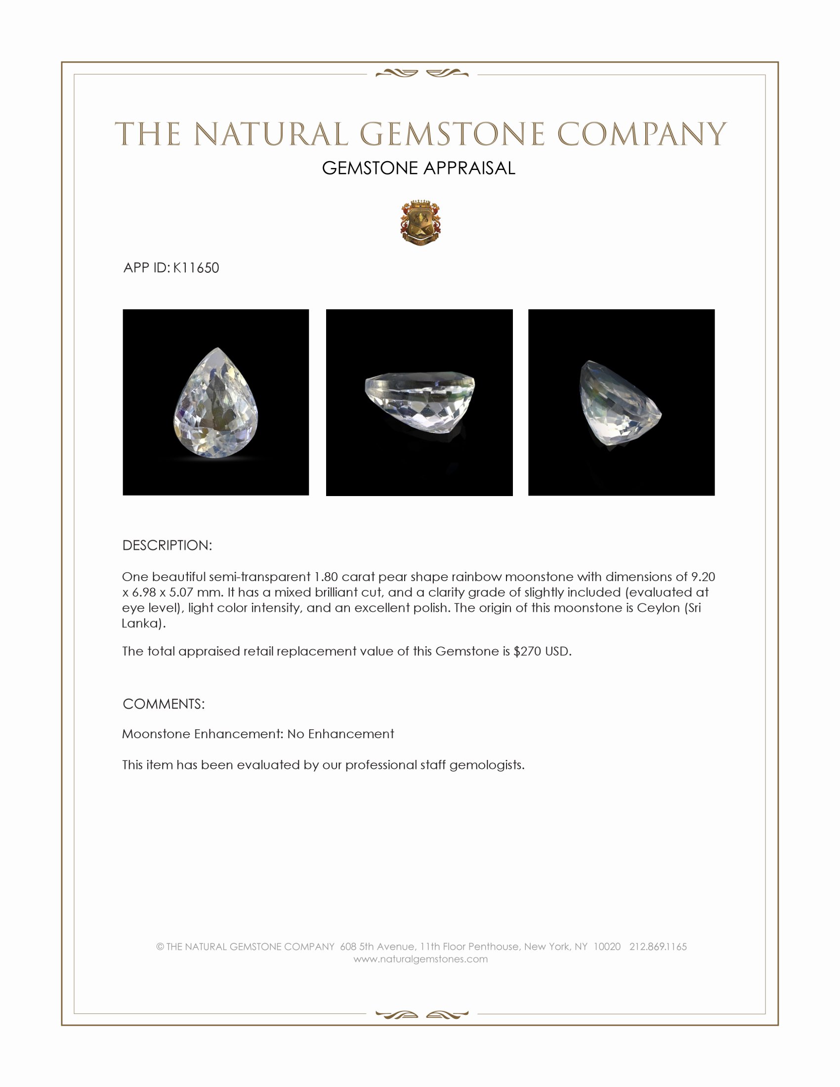 1.80 Ct. Moonstone from Ceylon (Sri Lanka)