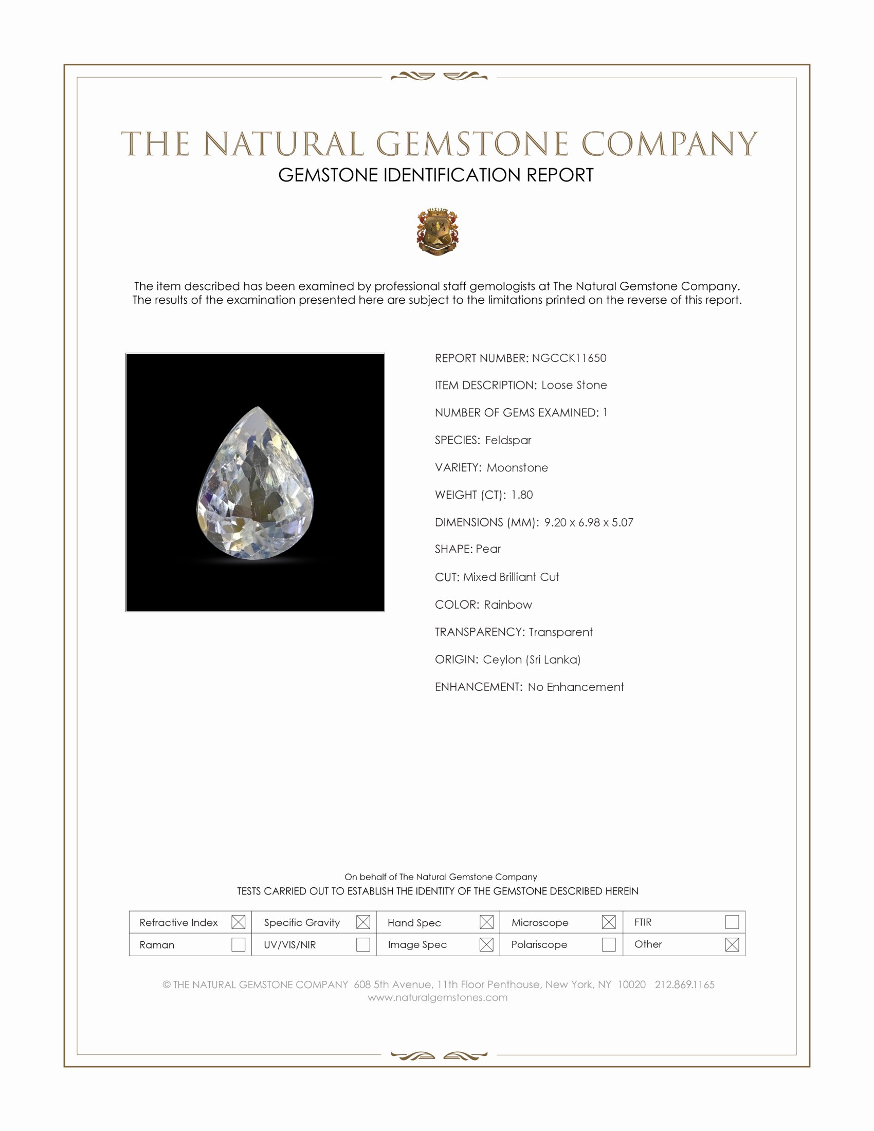 1.80 Ct. Rainbow Moonstone from Ceylon (Sri Lanka)