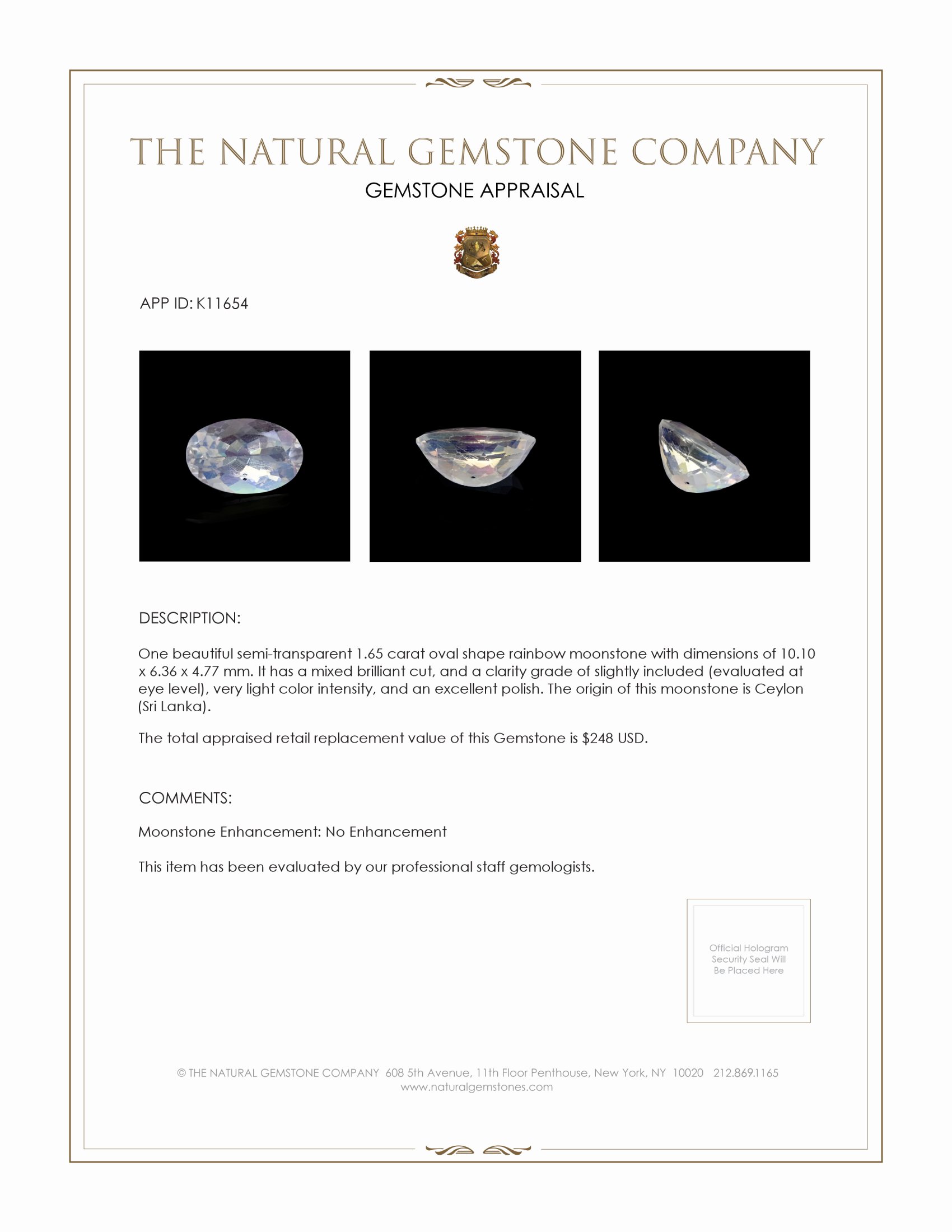 1.65 Ct. Moonstone from Ceylon (Sri Lanka)