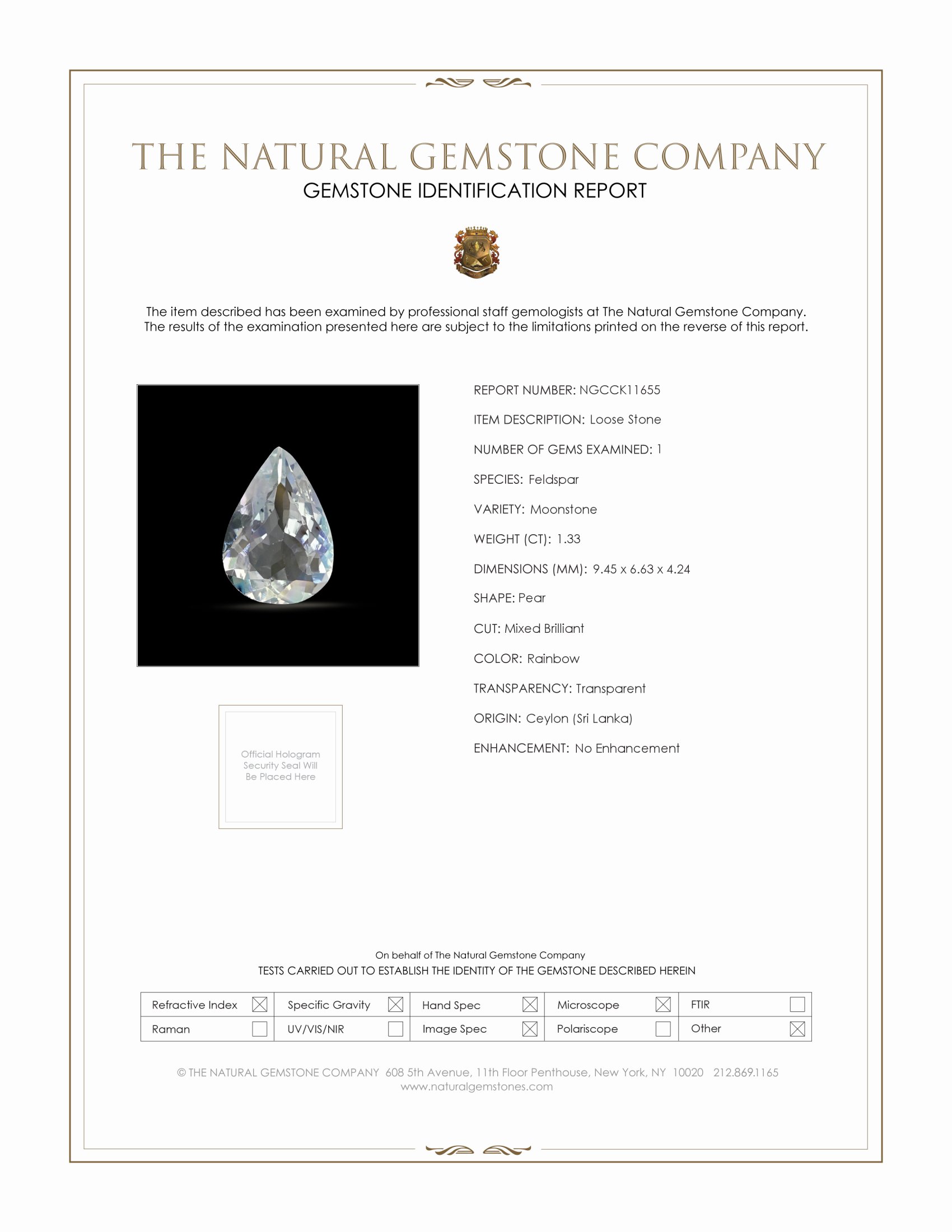 1.33 Ct. Moonstone from Ceylon (Sri Lanka)