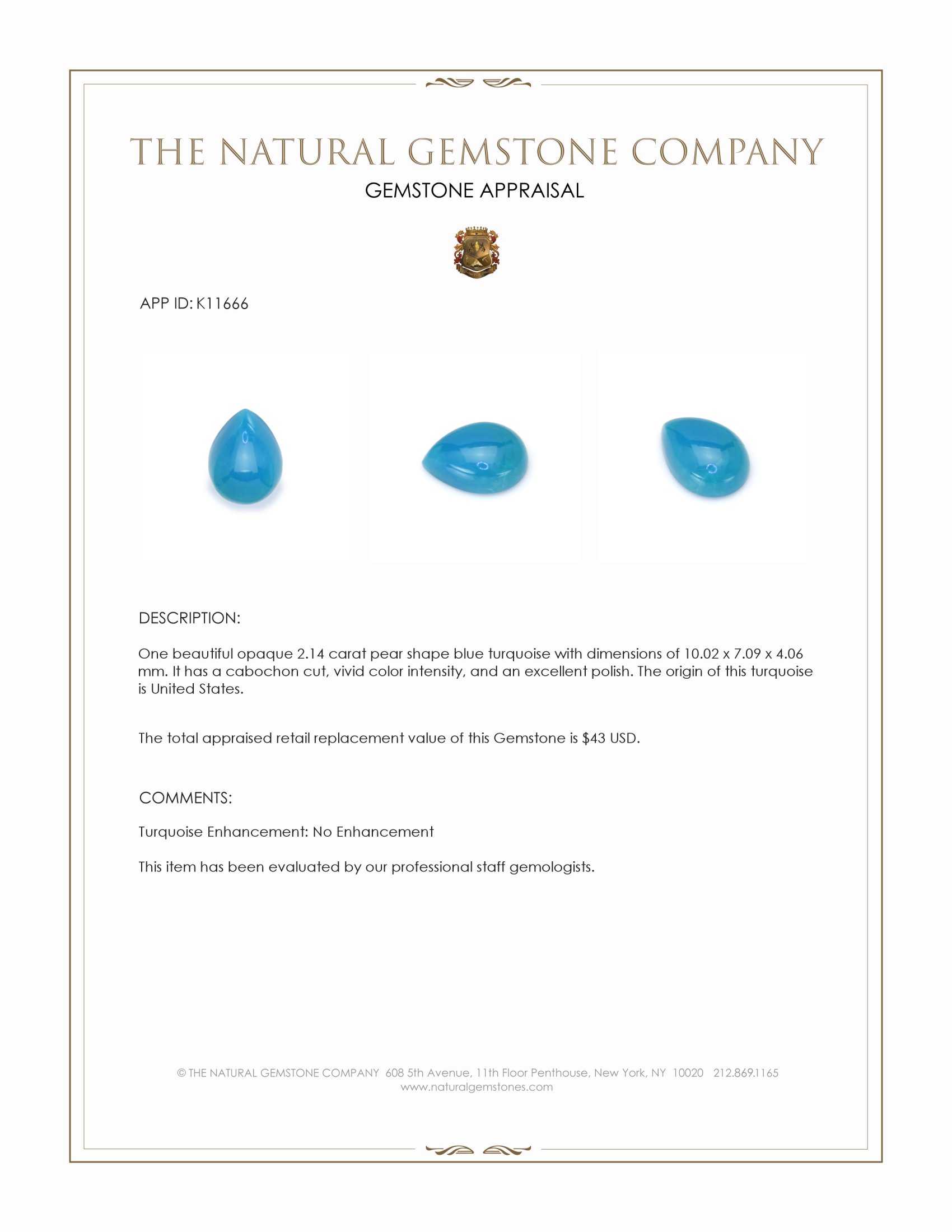 2.14 Ct. Cabochon Turquoise from United States