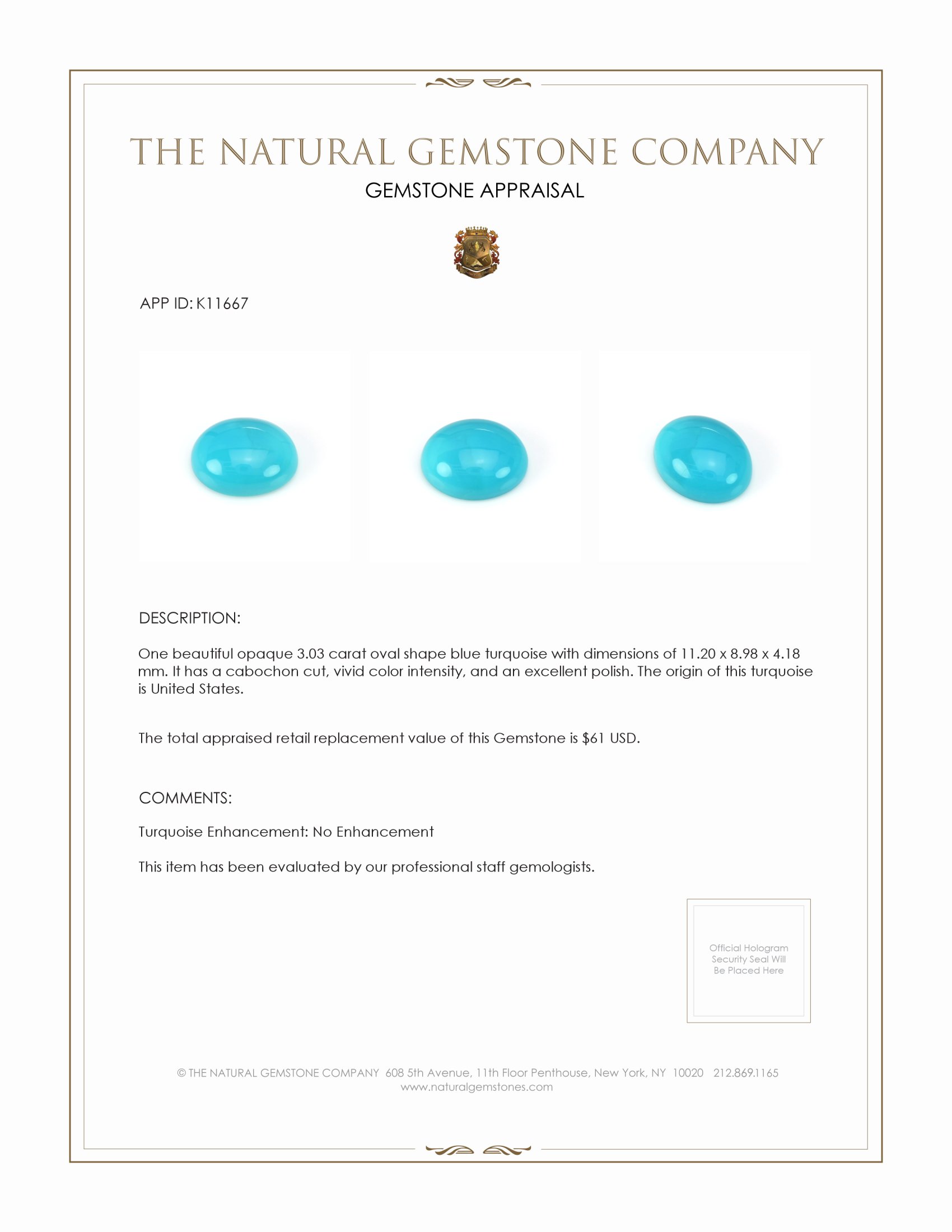 3.03 Ct. Cabochon Turquoise from United States