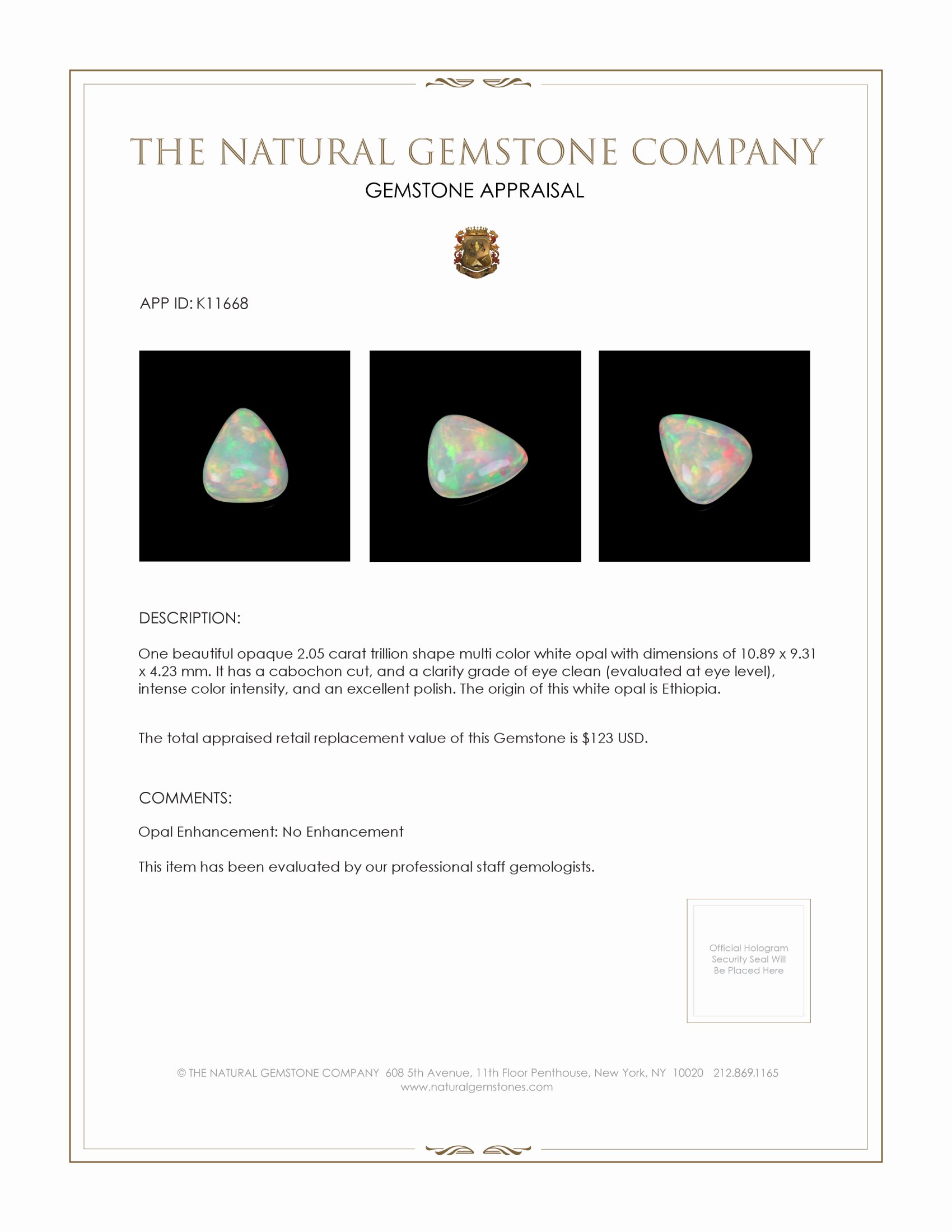 2.05 Ct. Cabochon White Opal from Ethiopia