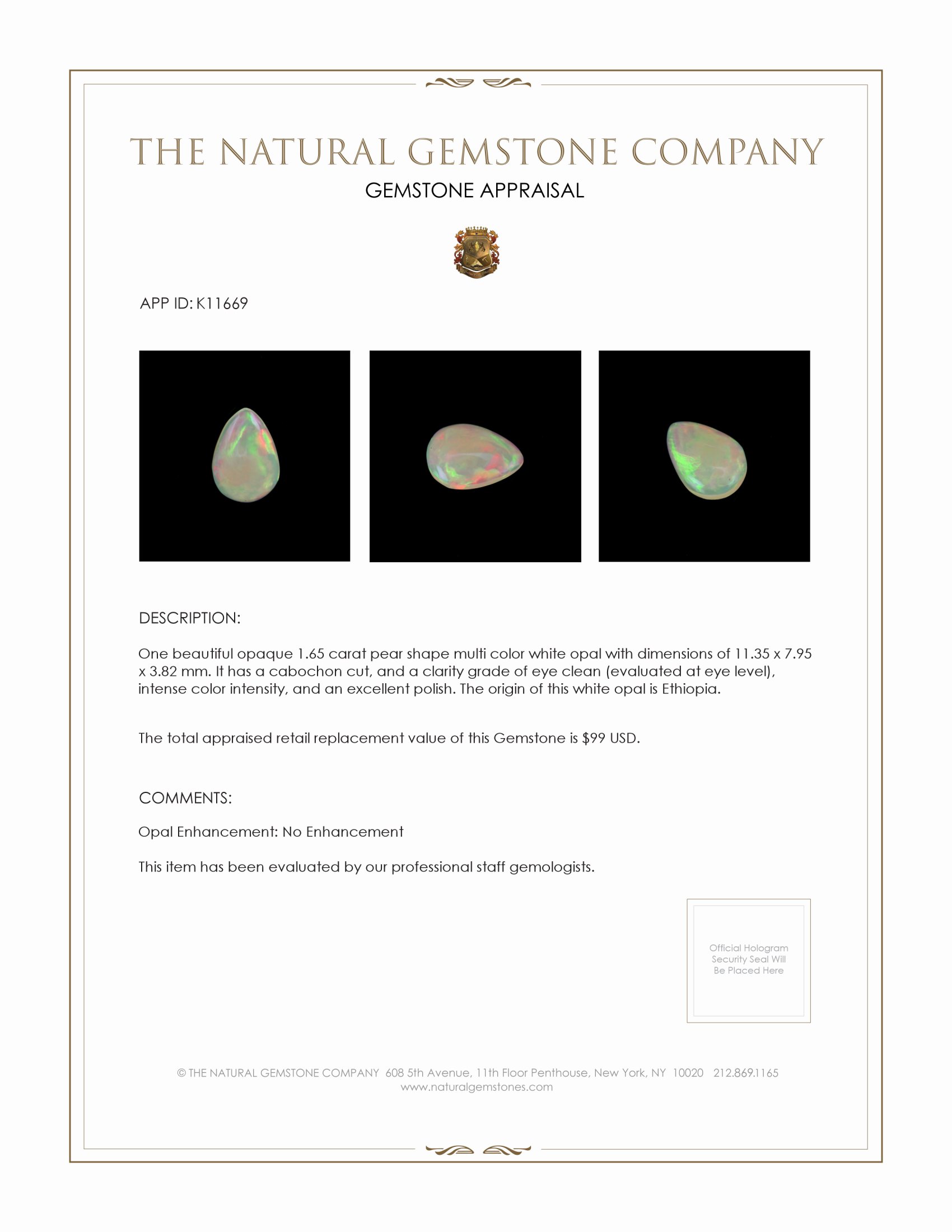 1.65 Ct. Cabochon White Opal from Ethiopia