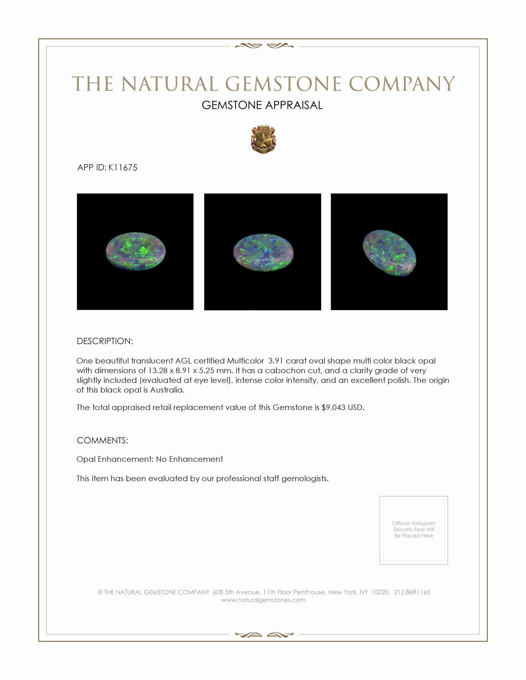 3.91 Ct. Cabochon Black Opal from Australia